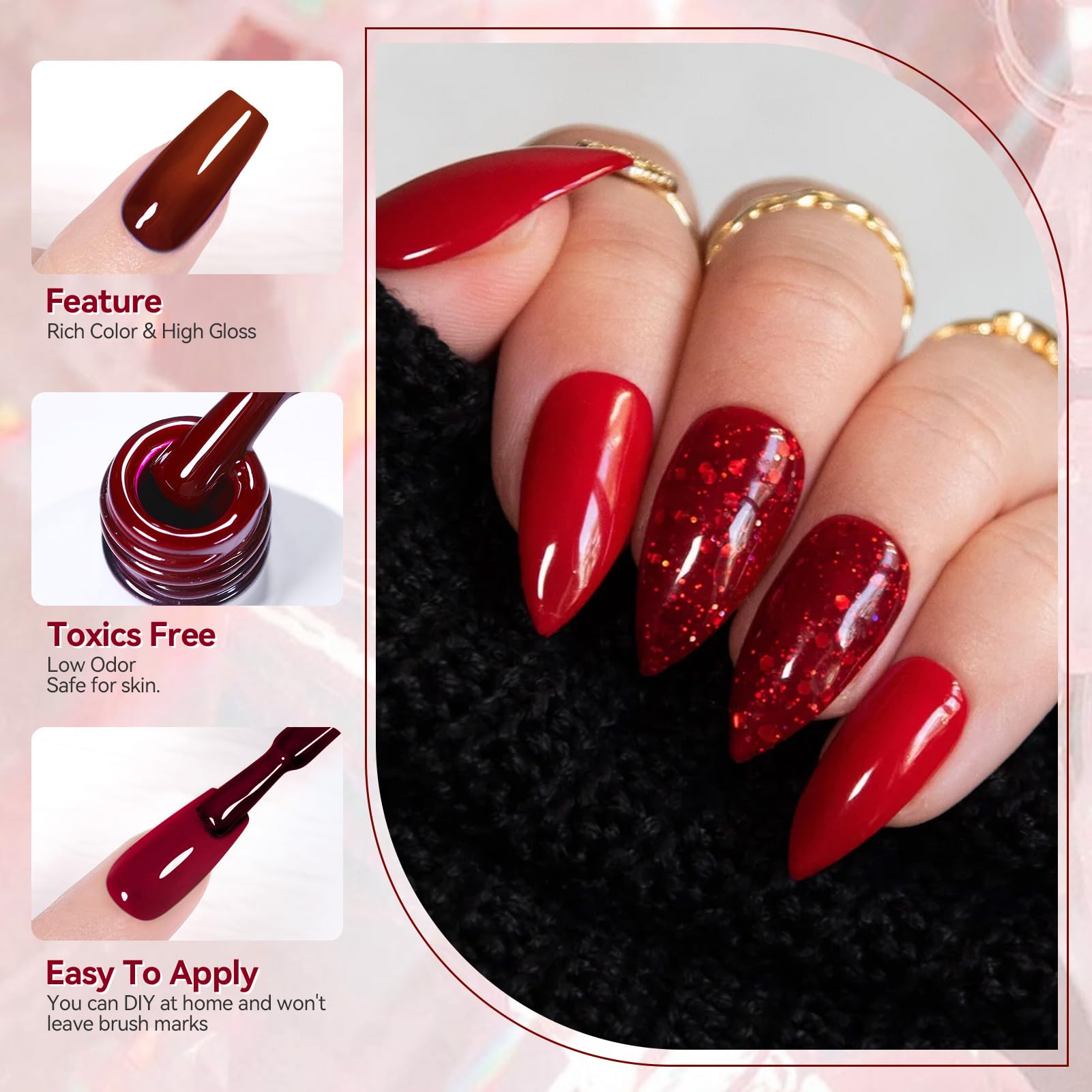 Born Pretty Fall Winter Gel Nail Polish 6-Piece Collection – Pumpkin, Caramel, Orange, Brown & Red Shimmer