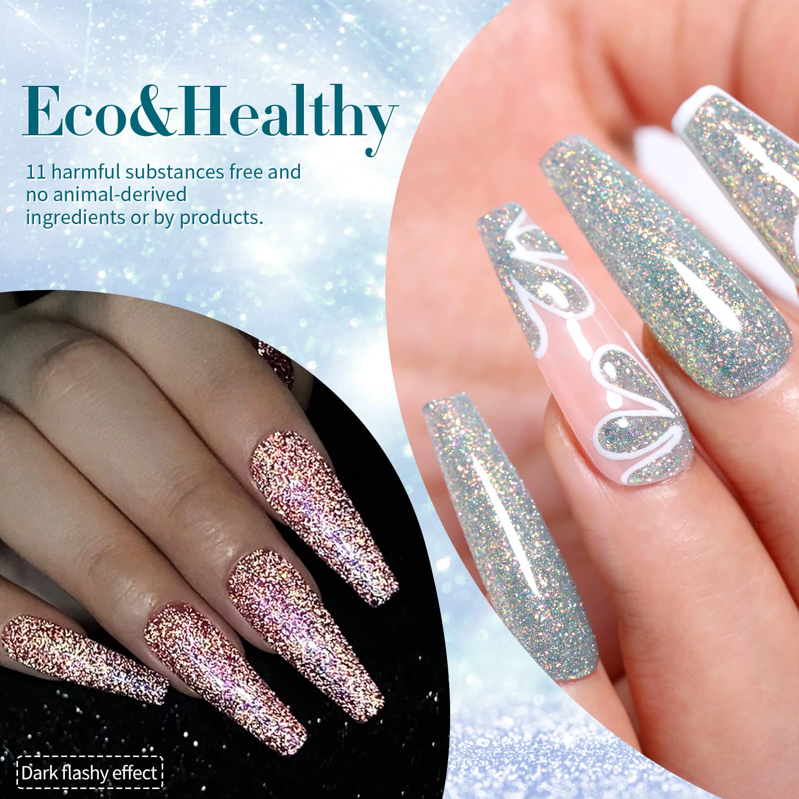 Born Pretty Reflective Glitter Gel Nail Polish – Shimmer Sequins, Sparkly Disco Finish, 6pcs 10ml