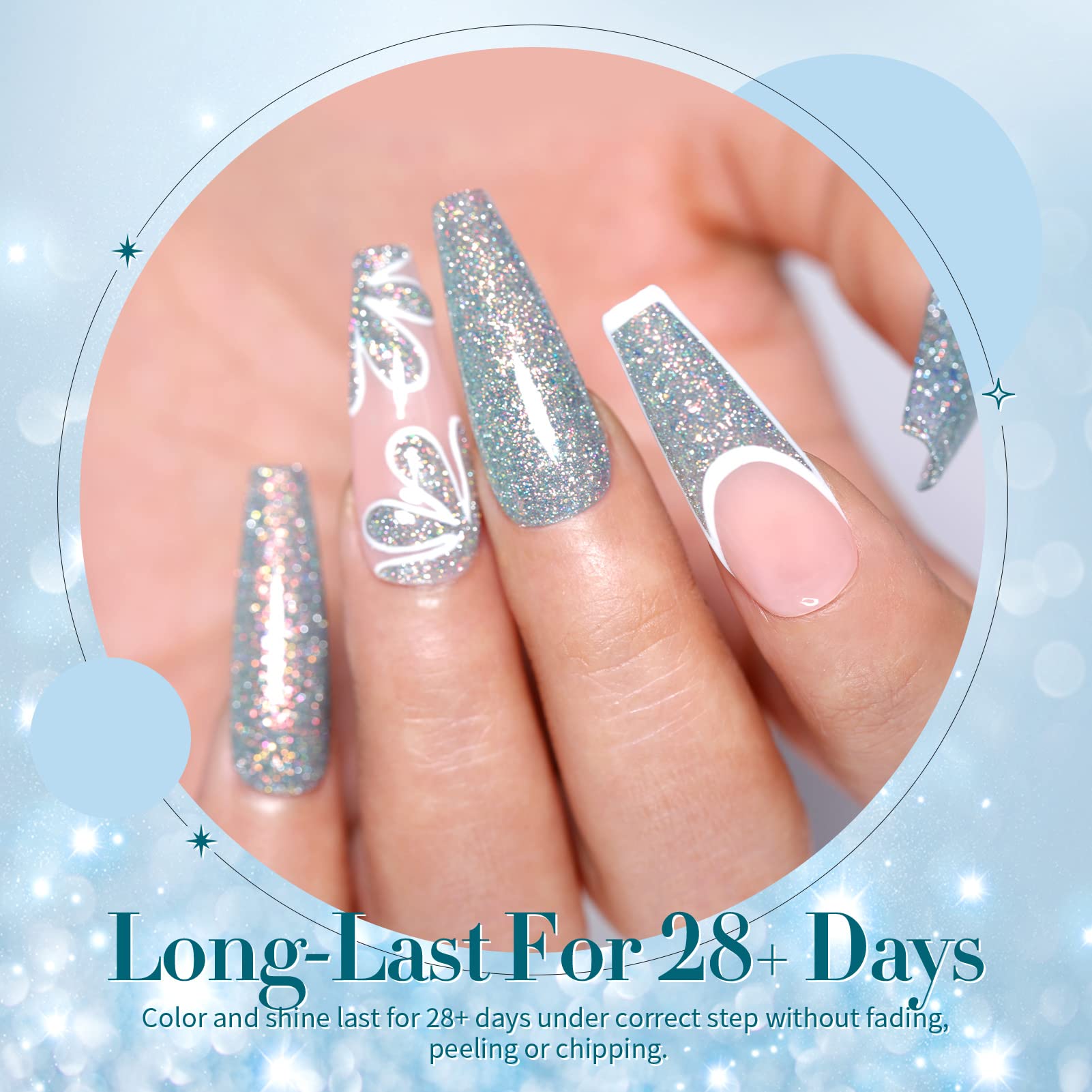 Born Pretty Reflective Glitter Gel Nail Polish – Shimmer Sequins, Sparkly Disco Finish, 6pcs 10ml