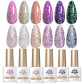 Born Pretty Reflective Glitter Gel Nail Polish – Shimmer Sequins, Sparkly Disco Finish, 6pcs 10ml