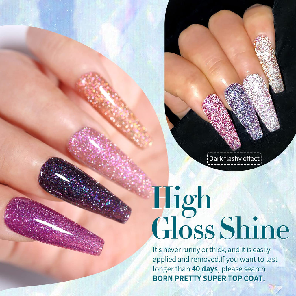 Born Pretty Reflective Glitter Gel Nail Polish – Shimmer Sequins, Sparkly Disco Finish, 6pcs 10ml