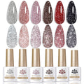 Born Pretty Reflective Red Glitter Gel Polish 6-Pack 7ml | Christmas Disco Nails