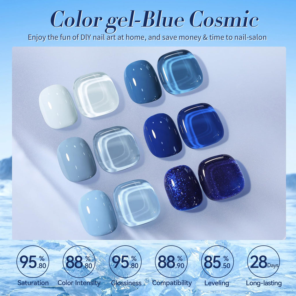 Born Pretty Blue Gel Nail Polish Kit – 6 Gradient Blues with Glitter & Long-Lasting Color