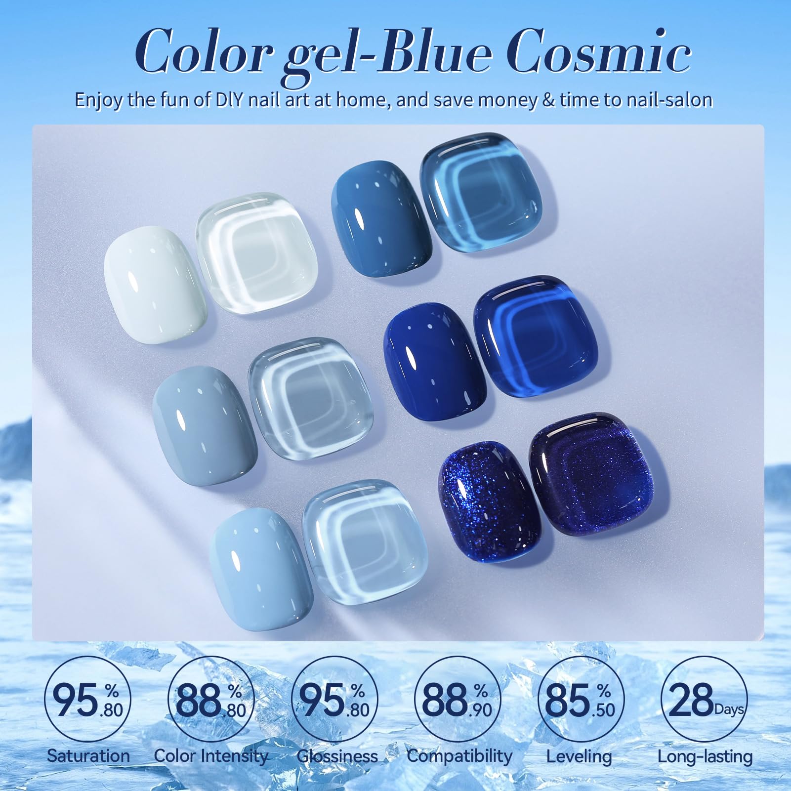 Born Pretty Blue Gel Nail Polish Kit – 6 Gradient Blues with Glitter & Long-Lasting Color