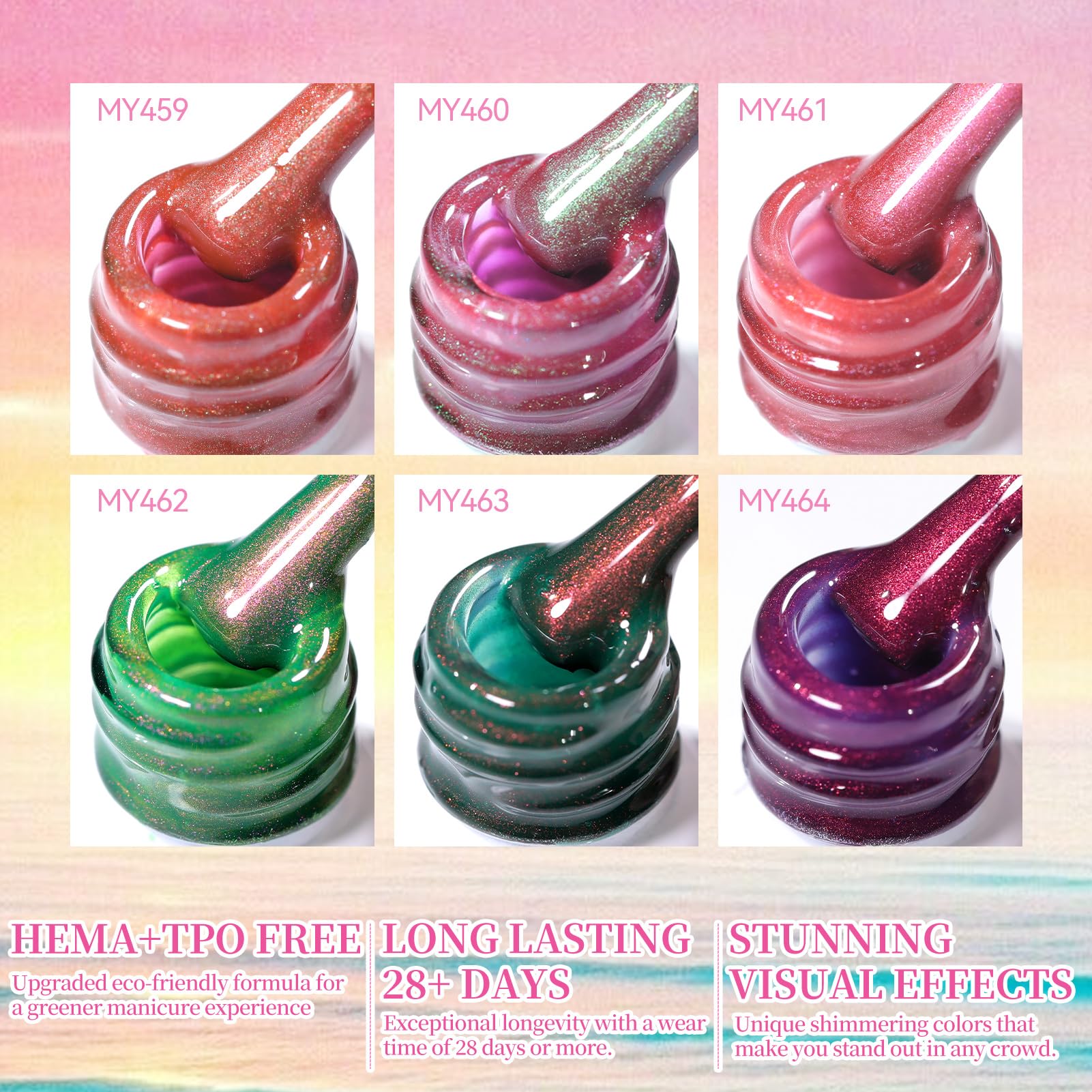 Born Pretty Spring Cat Magnetic Eye Gel Polish Set – 6 Colors, Holographic Jelly Shine, DIY Gel Nails