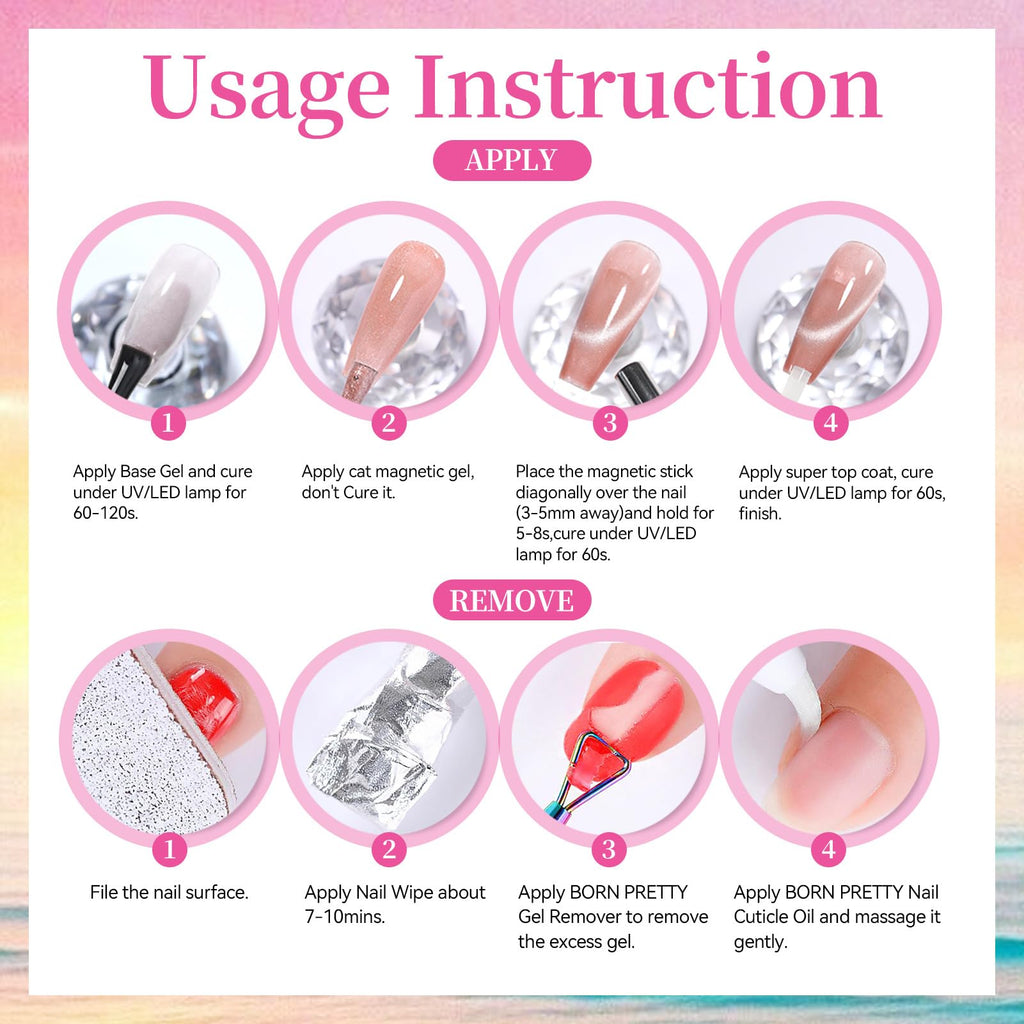 Born Pretty Spring Cat Magnetic Eye Gel Polish Set – 6 Colors, Holographic Jelly Shine, DIY Gel Nails