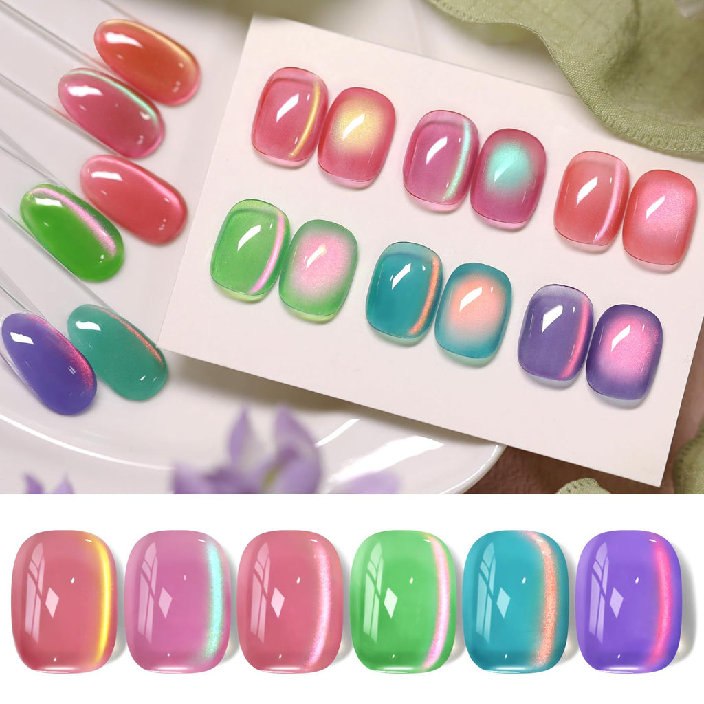 Born Pretty Spring Cat Magnetic Eye Gel Polish Set – 6 Colors, Holographic Jelly Shine, DIY Gel Nails