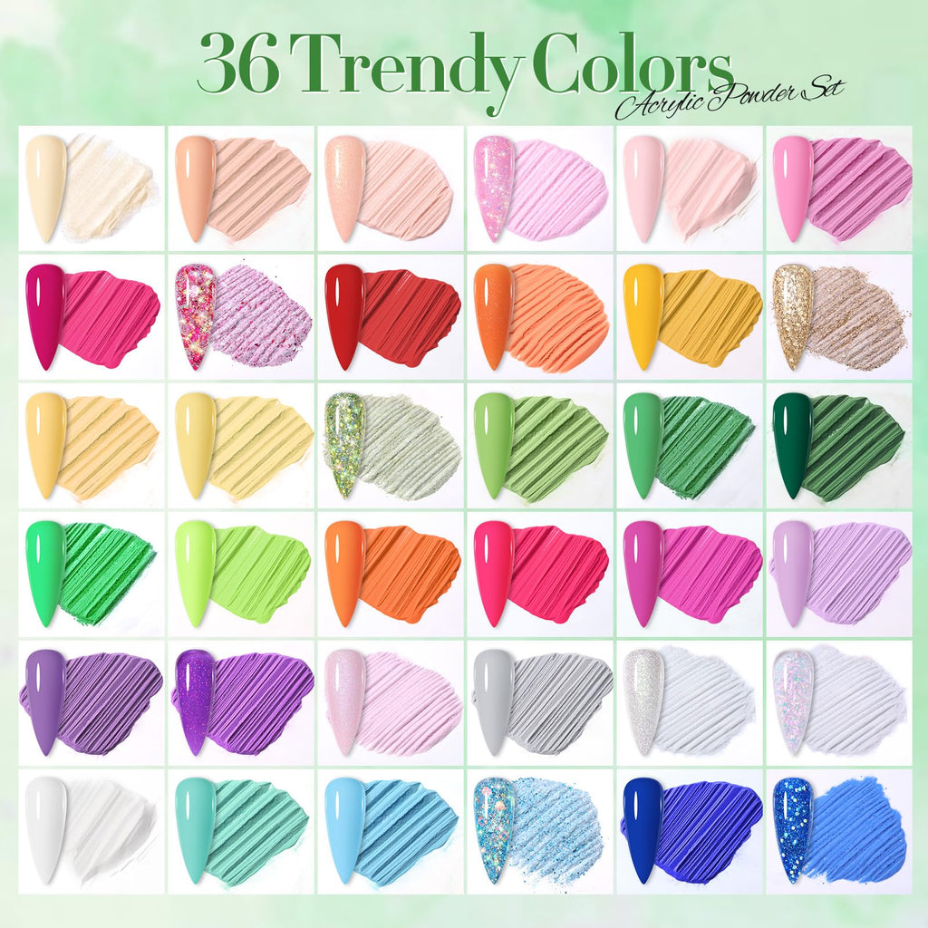 Born Pretty 36-Color Acrylic Powder Set – No Lamp Needed Nail Art Kit