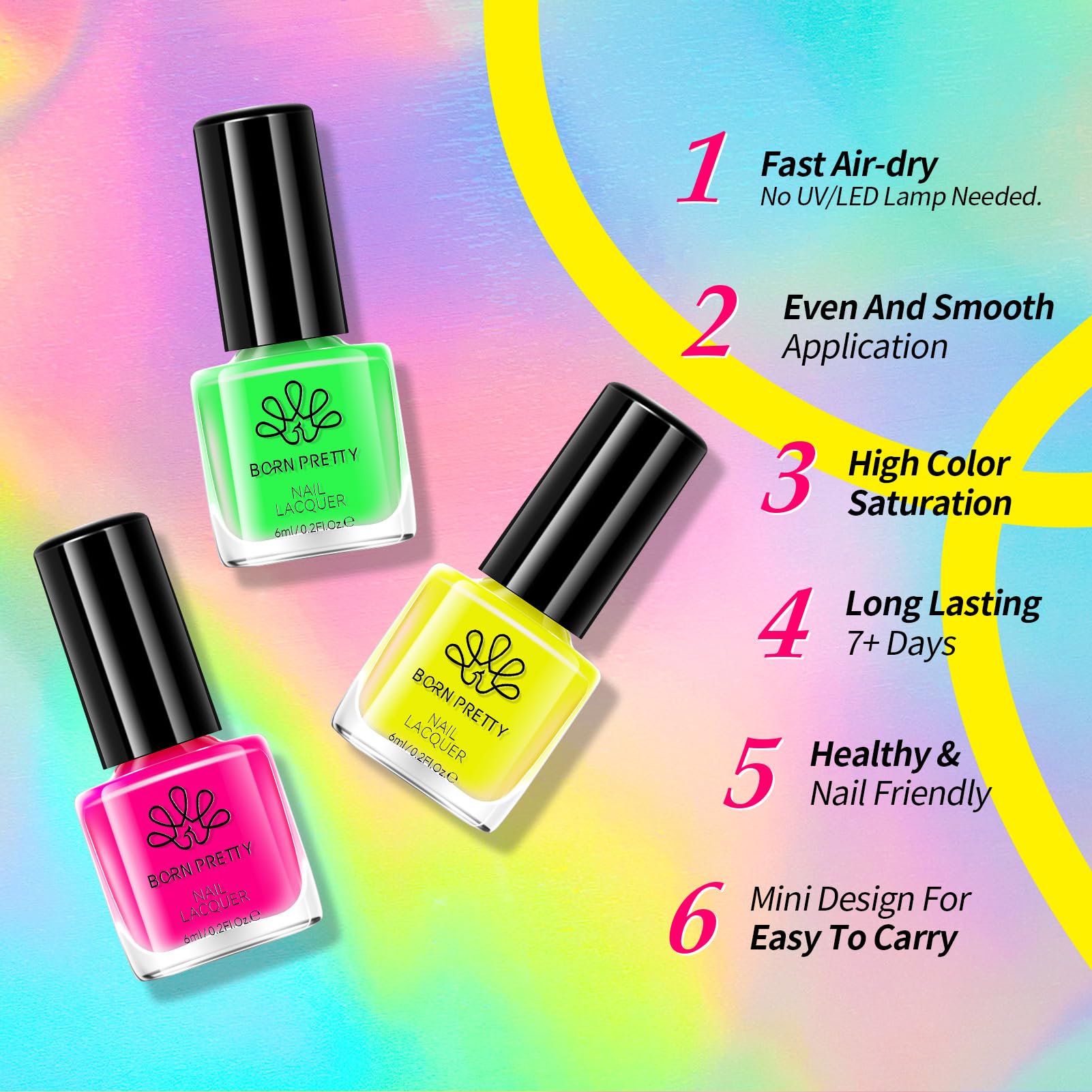 Born Pretty Neon Nail Polish Set - 15 Quick-Dry Neon Colors for DIY Nails