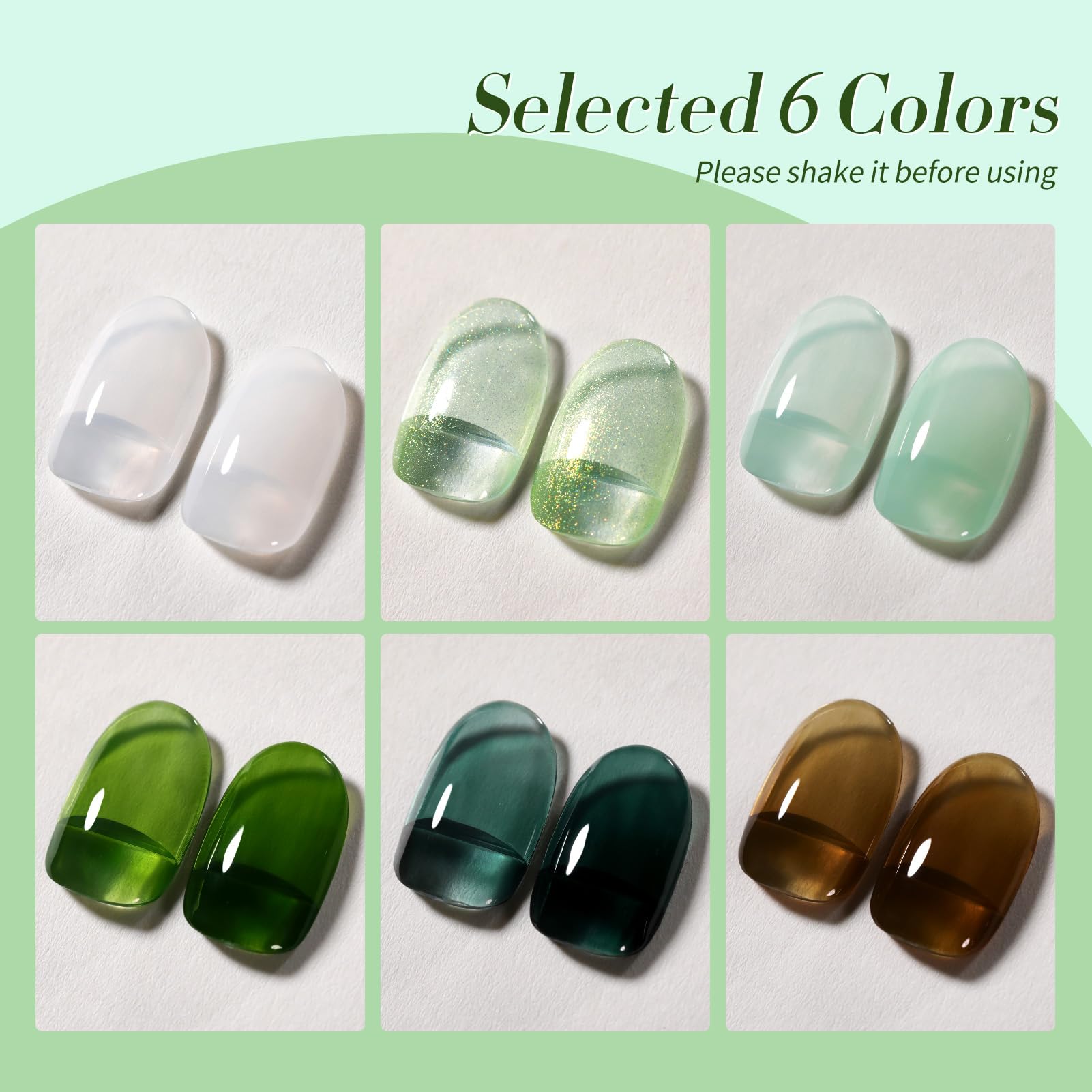 Born Pretty Jelly Green & Milky White Gel Nail Polish Kit – 6 Colors for DIY Manicure & St. Patrick's Day Nail Art