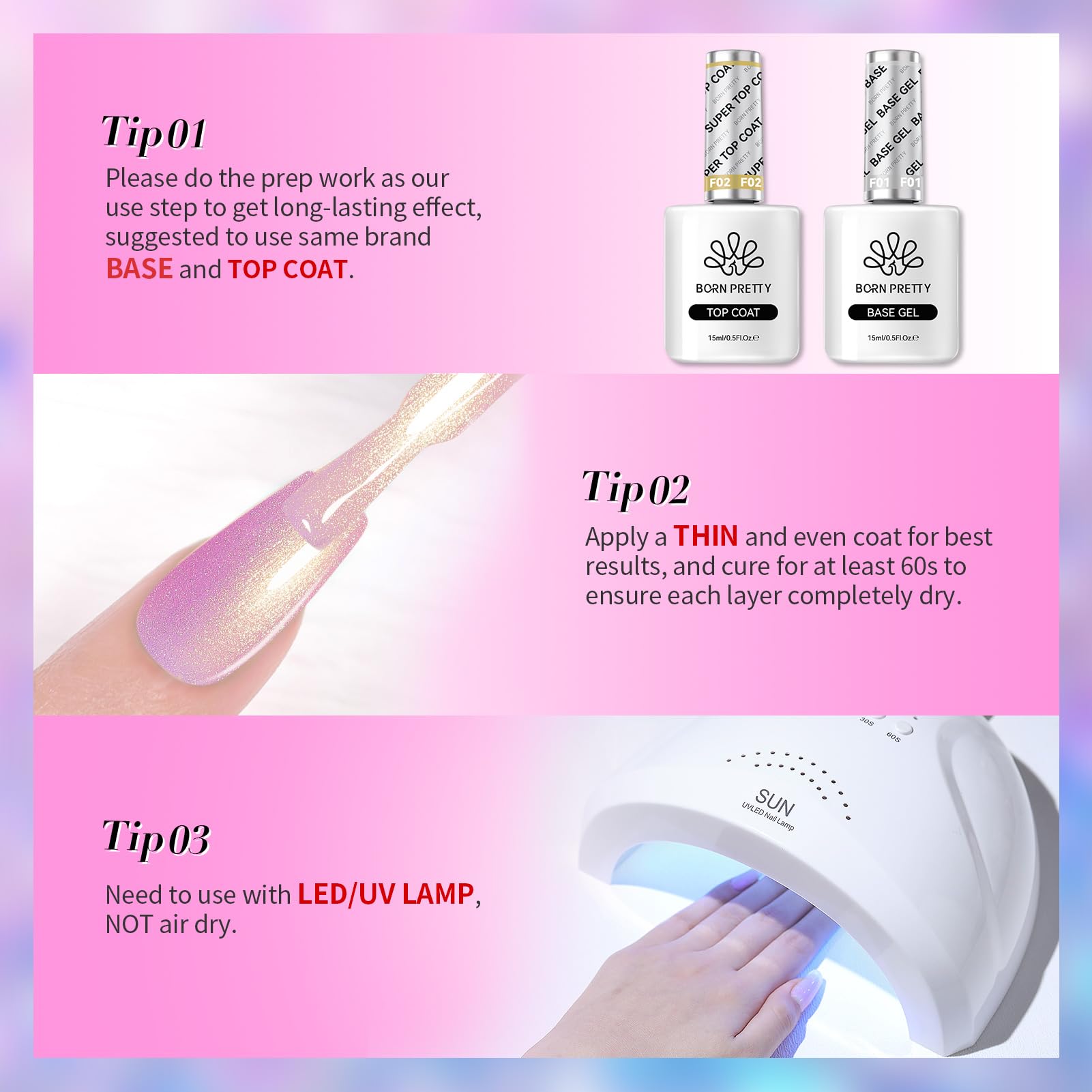 Born Pretty Pink Gel Nail Polish Kit – 6 Colors (Glitter, Pearl & Mermaid Shimmer) Soak-Off Gel Nail Kit