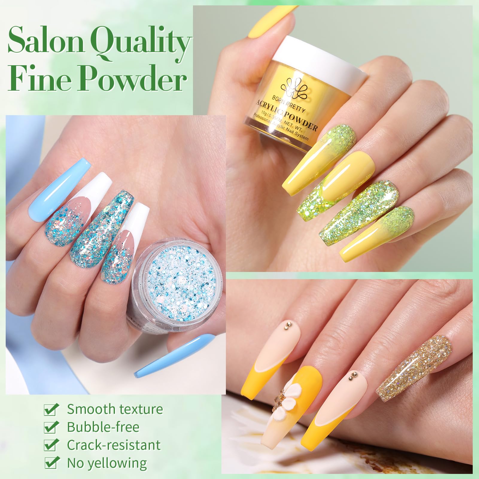 Born Pretty 36-Color Acrylic Powder Set – No Lamp Needed Nail Art Kit