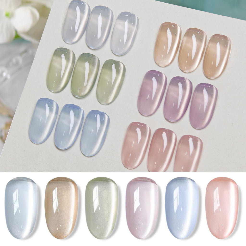 Born Pretty Magnetic Gel Nail Polish Kit – 6pc Water Light Jelly Cat Eye Set