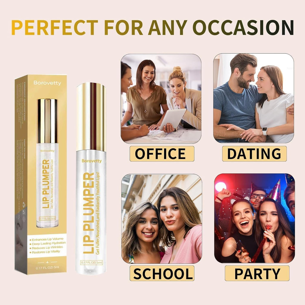 Borovetty Lip Plumper Gloss — Clear, Hydrating Plump for Fuller Lips