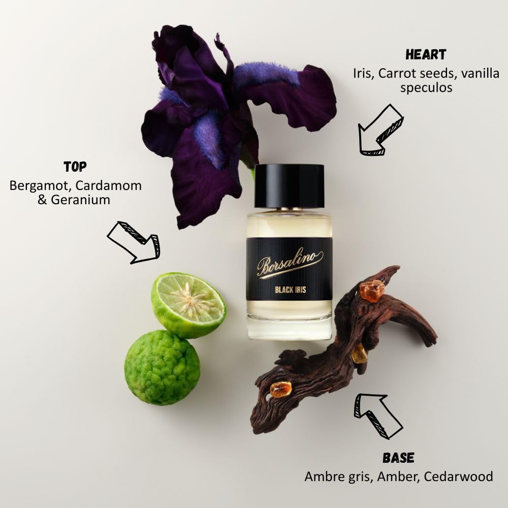 Borsalino Black Iris Eau de Parfum for Men | Long-Lasting Fresh Woody Amber Cologne