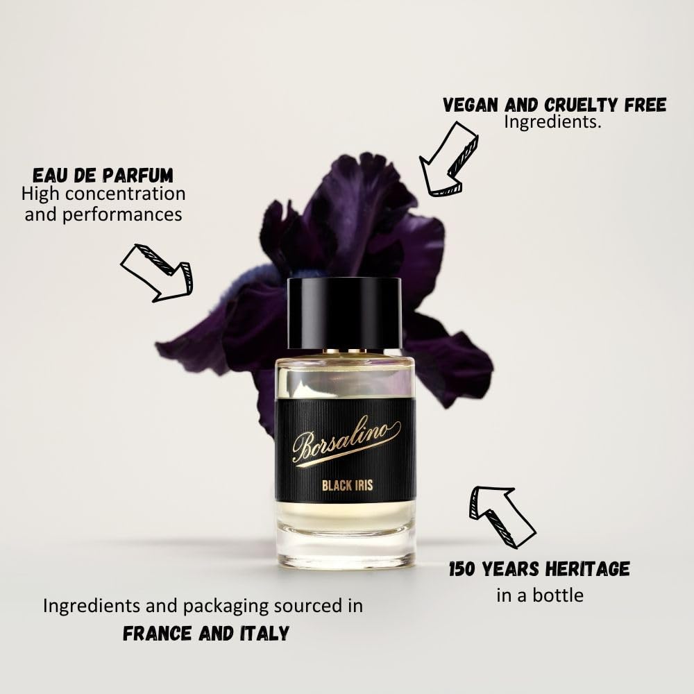 Borsalino Black Iris Eau de Parfum for Men | Long-Lasting Fresh Woody Amber Cologne
