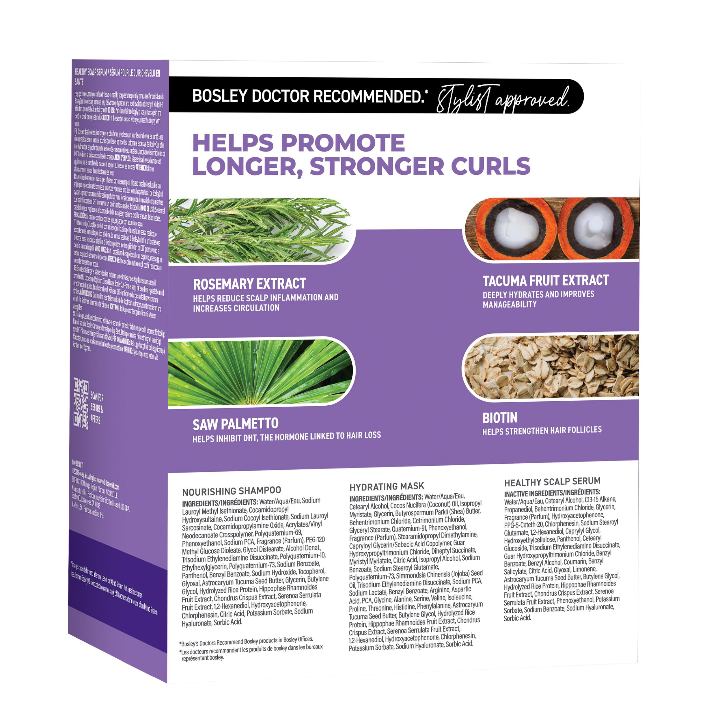 BosleyMD Curl Ultra Hydrating System – 3-Step Anti-Thinning Regimen for Curly & Coily Hair
