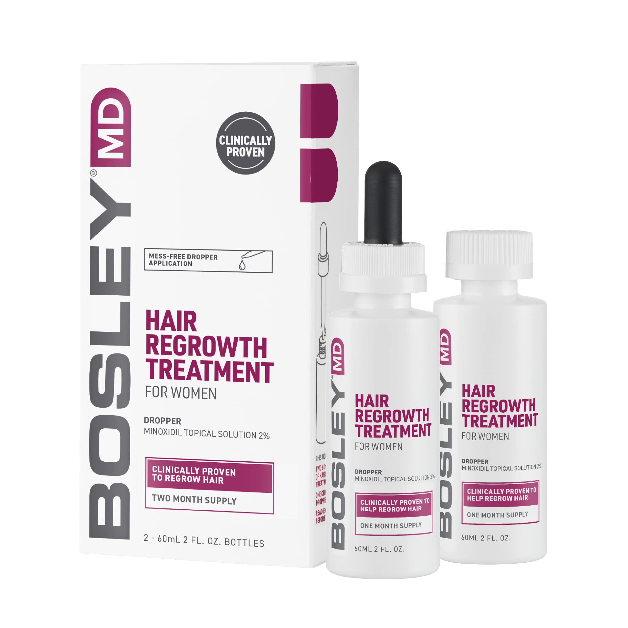 BosleyMD Hair Regrowth Treatment Regular Strength for Women – 2 x 2 Oz (2 Count)