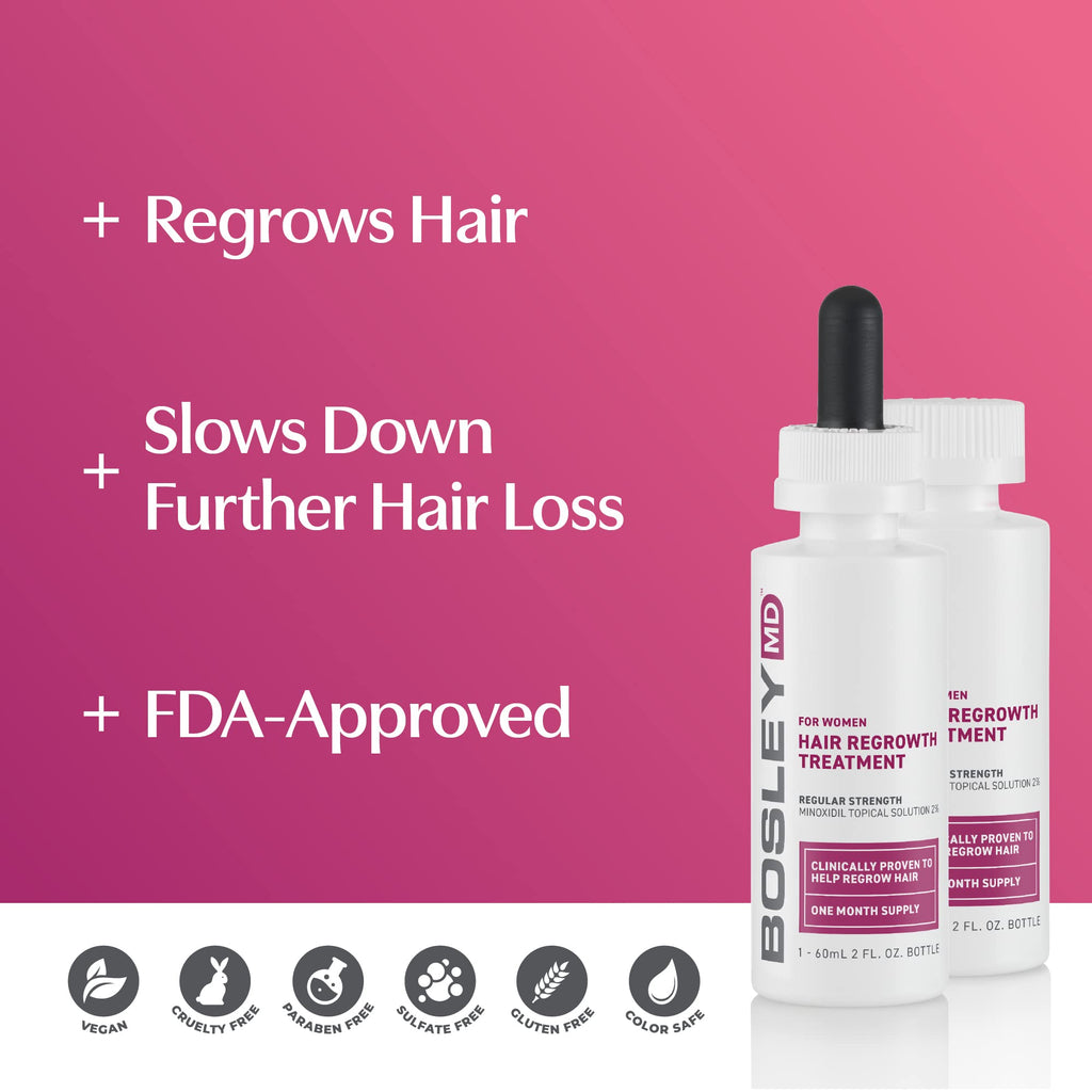 BosleyMD Hair Regrowth Treatment Regular Strength for Women – 2 x 2 Oz (2 Count)