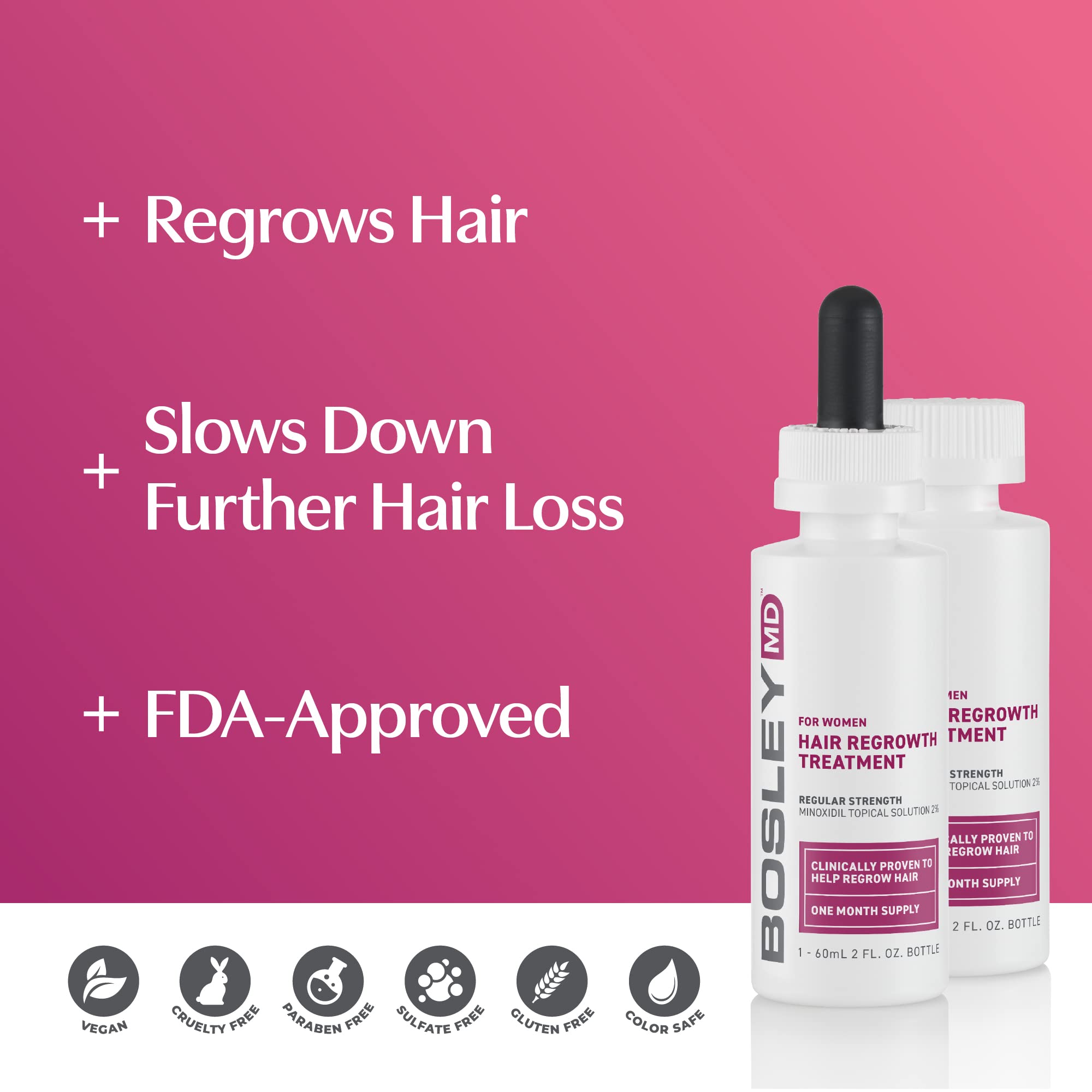 BosleyMD Hair Regrowth Treatment Regular Strength for Women – 2 x 2 Oz (2 Count)