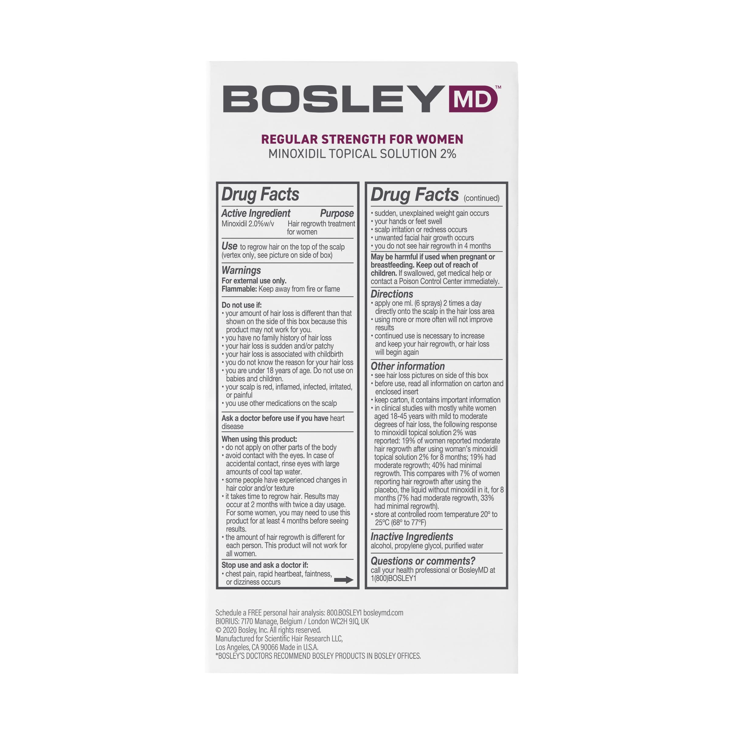 BosleyMD Minoxidil Woman Spray – 2% Hair Regrowth Treatment for Women | No-Mess Sprayer, 2-Month Supply