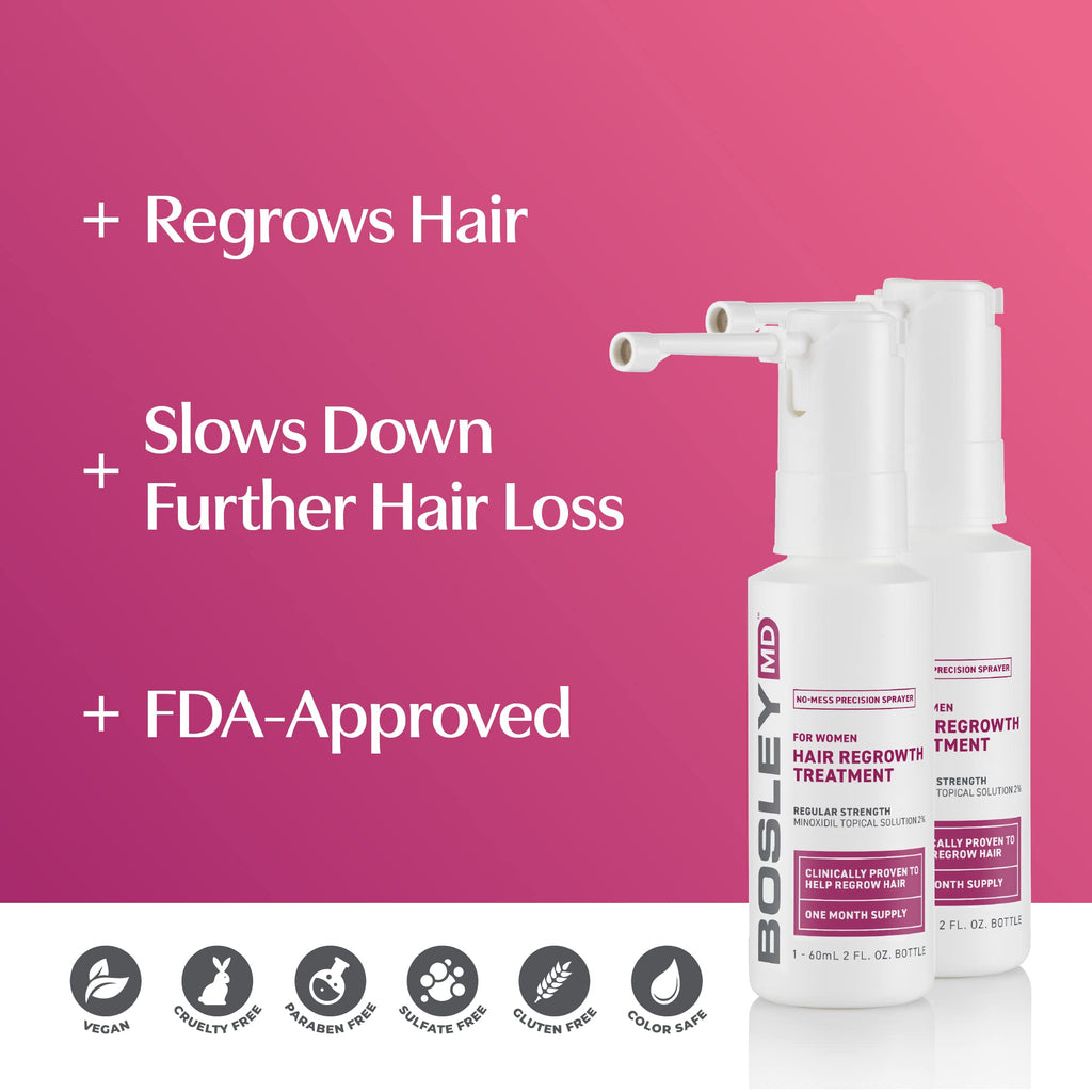 BosleyMD Minoxidil Woman Spray – 2% Hair Regrowth Treatment for Women | No-Mess Sprayer, 2-Month Supply