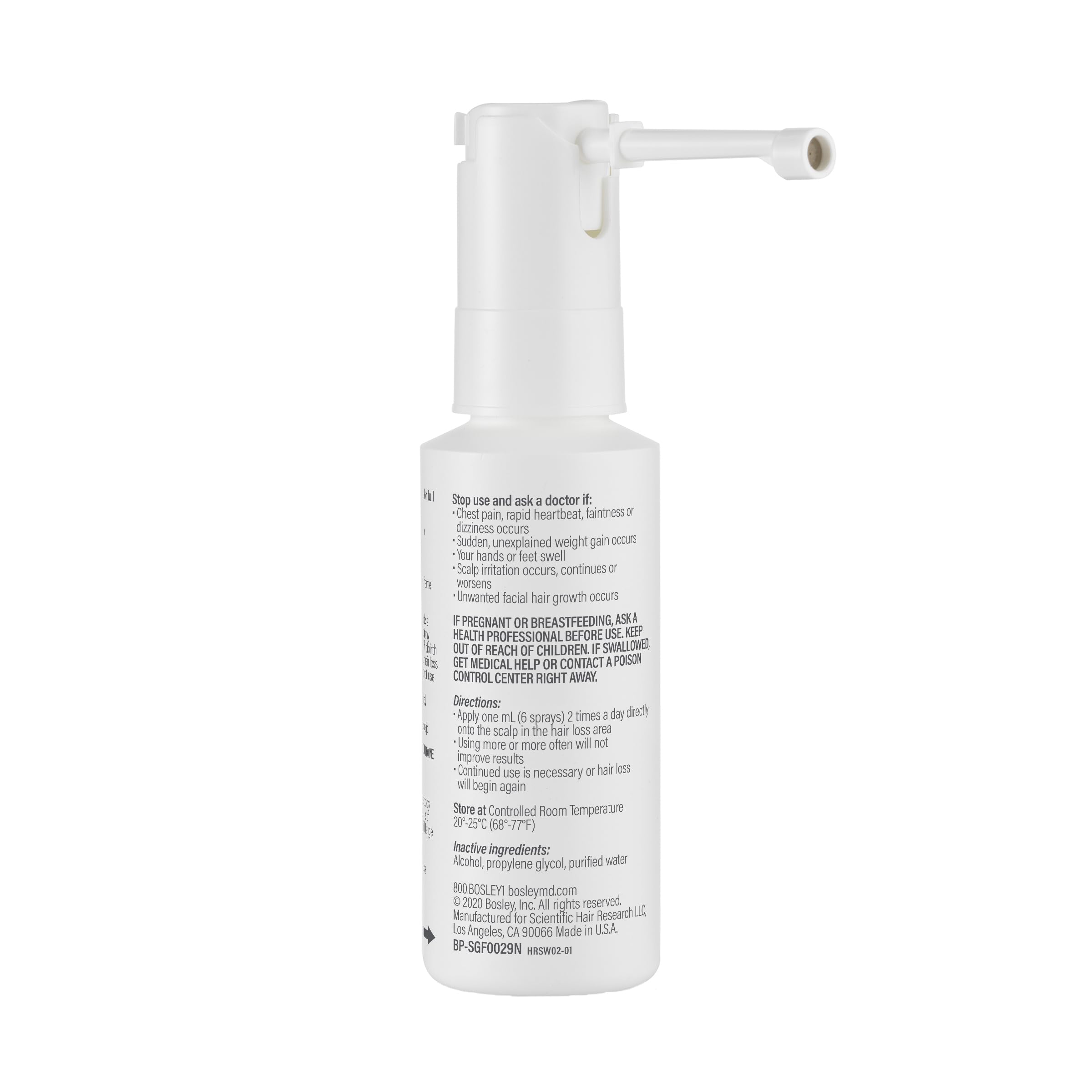 BosleyMD Minoxidil Woman Spray – 2% Hair Regrowth Treatment for Women | No-Mess Sprayer, 2-Month Supply