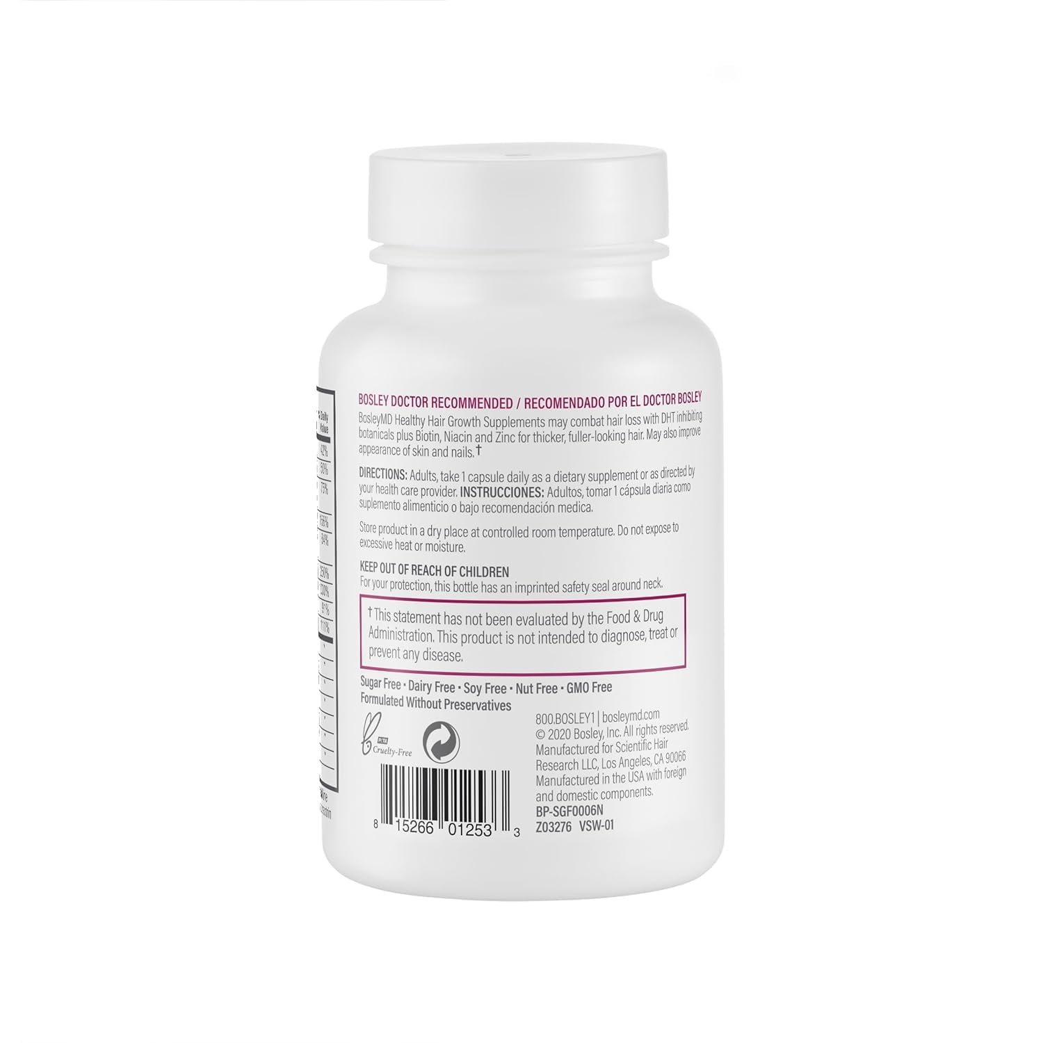 BosleyMD Women’s Healthy Hair Growth Supplements – DHT-Blocking Botanicals, Biotin & Zinc | 60 Capsules