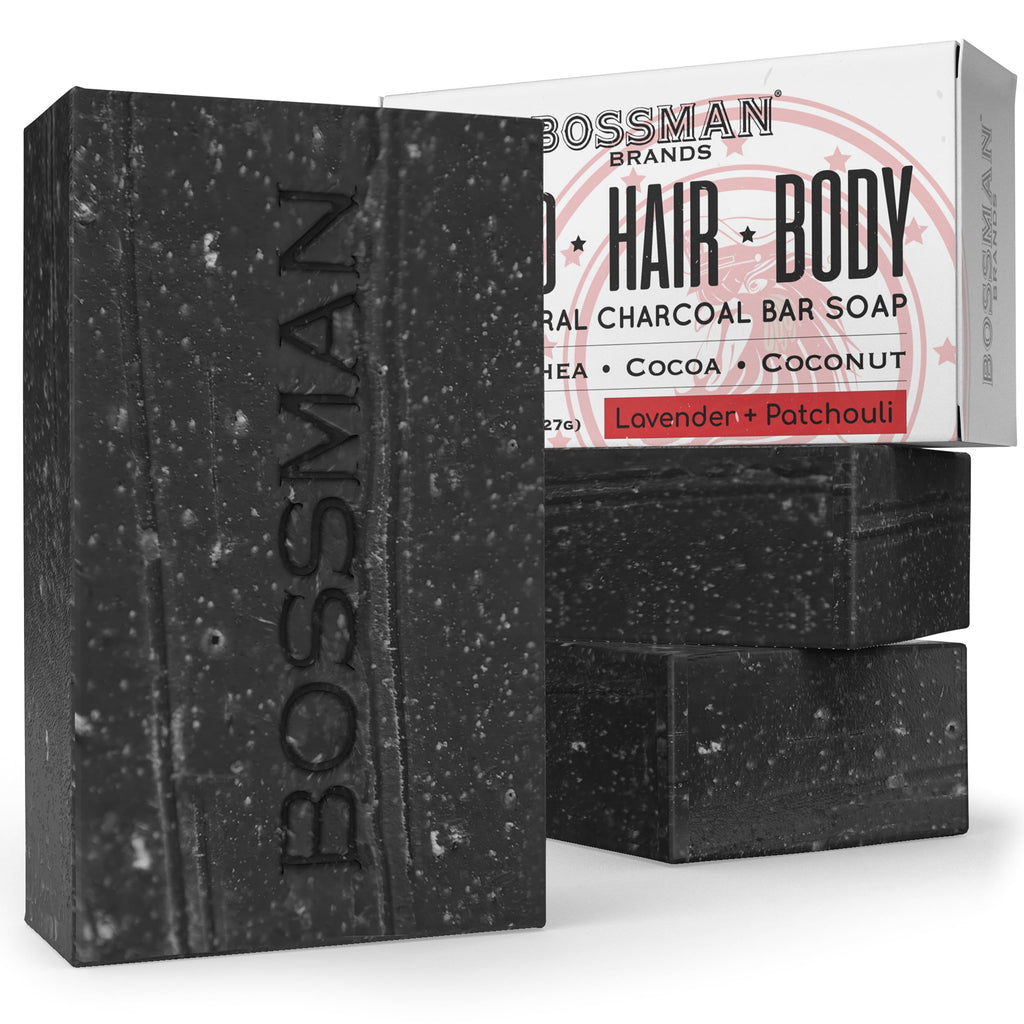 Bossman 3-Pack 4-in-1 Charcoal Soap Bar (4 oz) – Lavender & Patchouli Scent