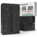 Bossman 3-Pack 4-in-1 Charcoal Soap Bar (4 oz) – Beard Wash, Shampoo, Body Wash & Shaving Soap – Eucalyptus & Tea Tree Scent – Made in USA