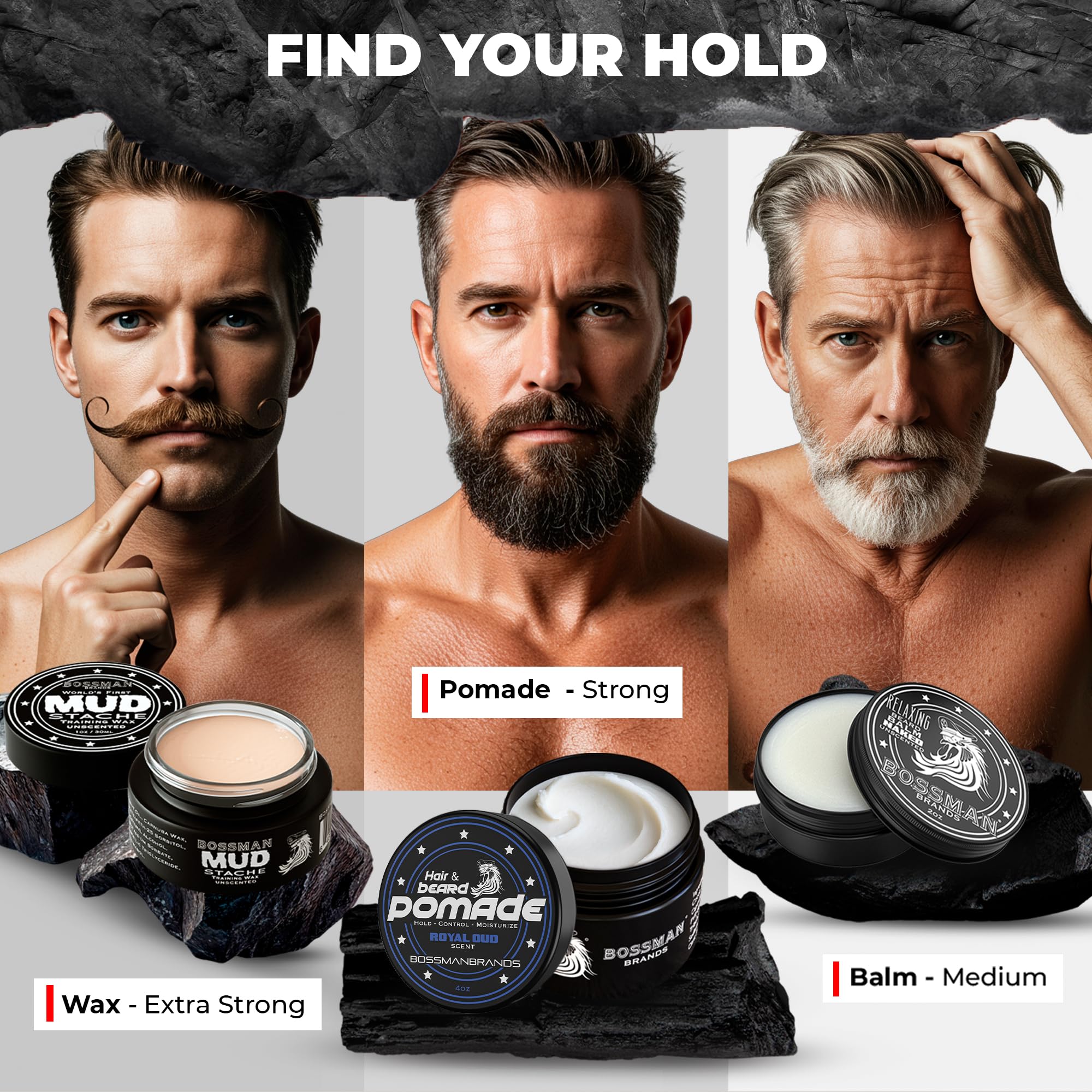 Bossman Hair & Beard Pomade – Royal Oud, Medium Hold, Moisturizing – Made in USA