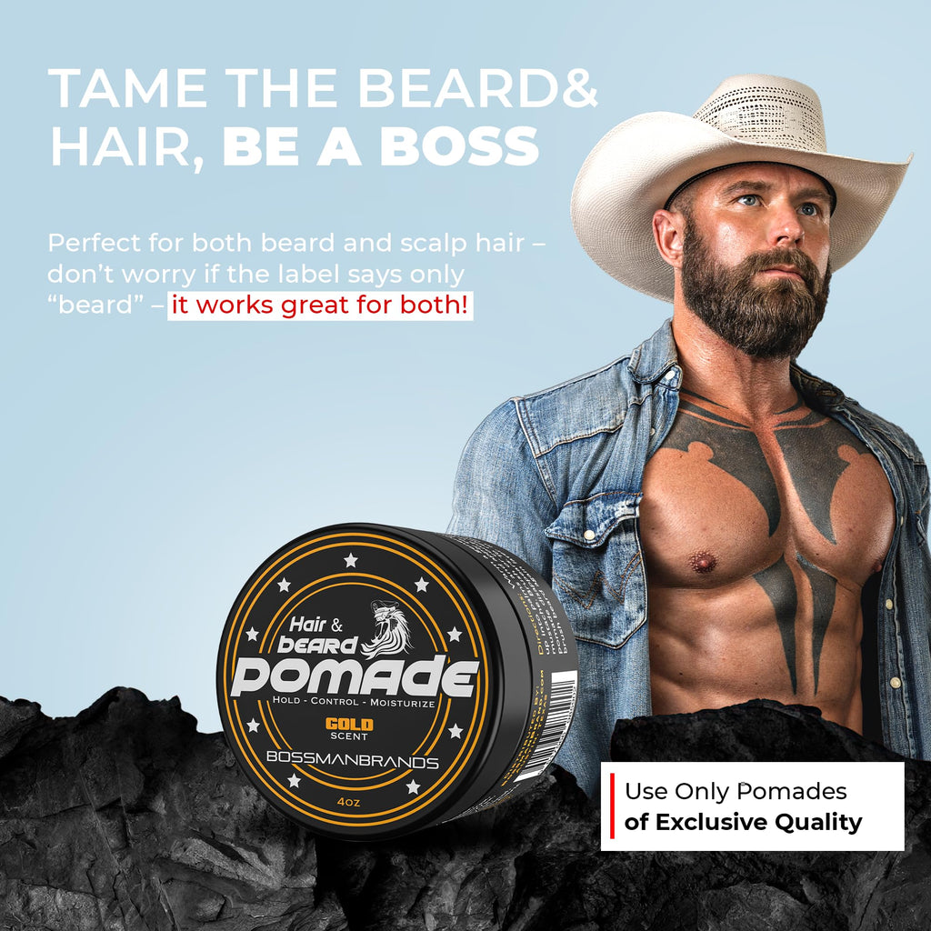 Bossman Hair & Beard Pomade – Gold Scent, Medium Hold, USA Made