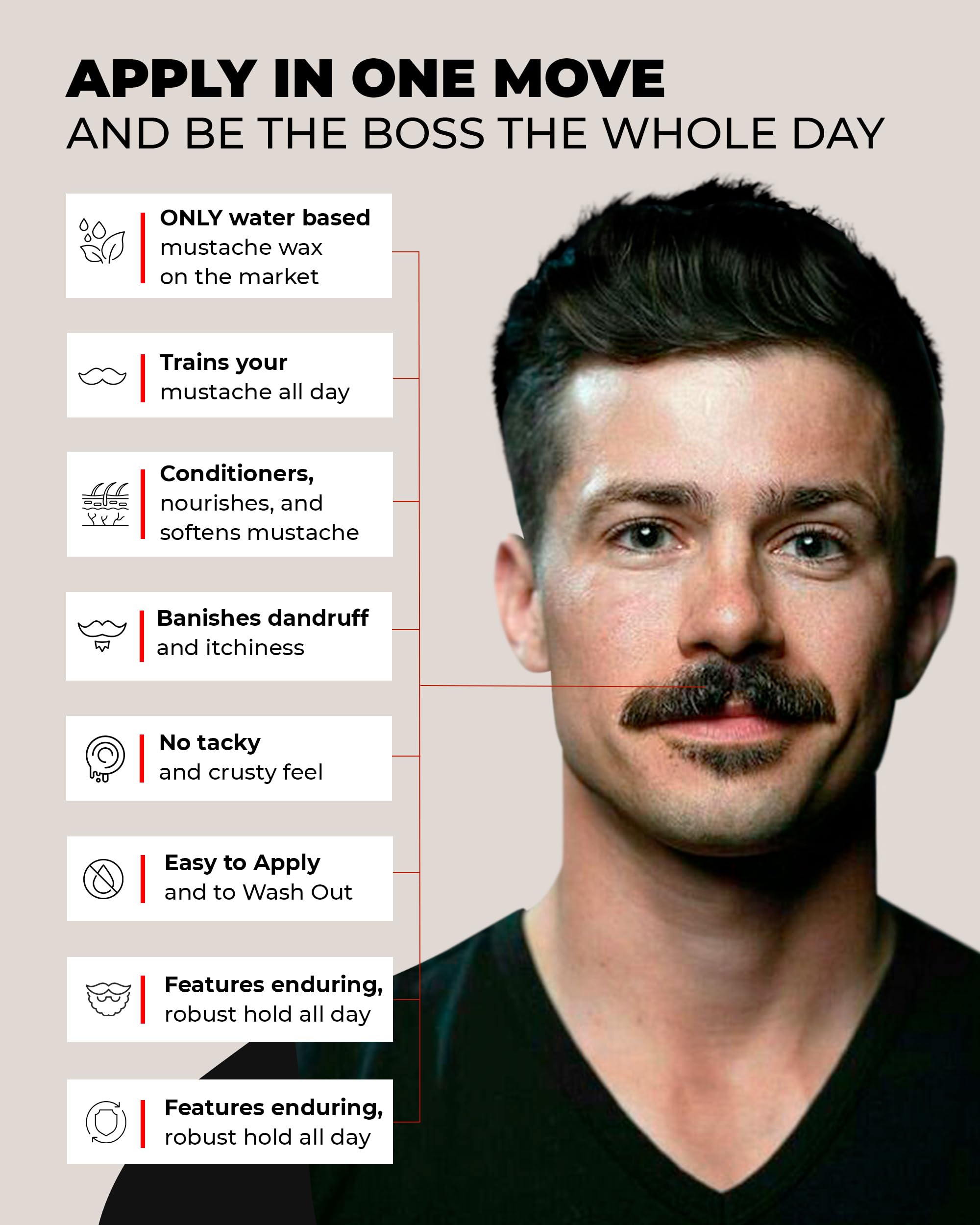 Bossman MUDstache Unscented Mustache Wax for Men (2 oz) – 2 Pack, Strong 24-Hour Hold, Non-Tacky & Easy to Apply
