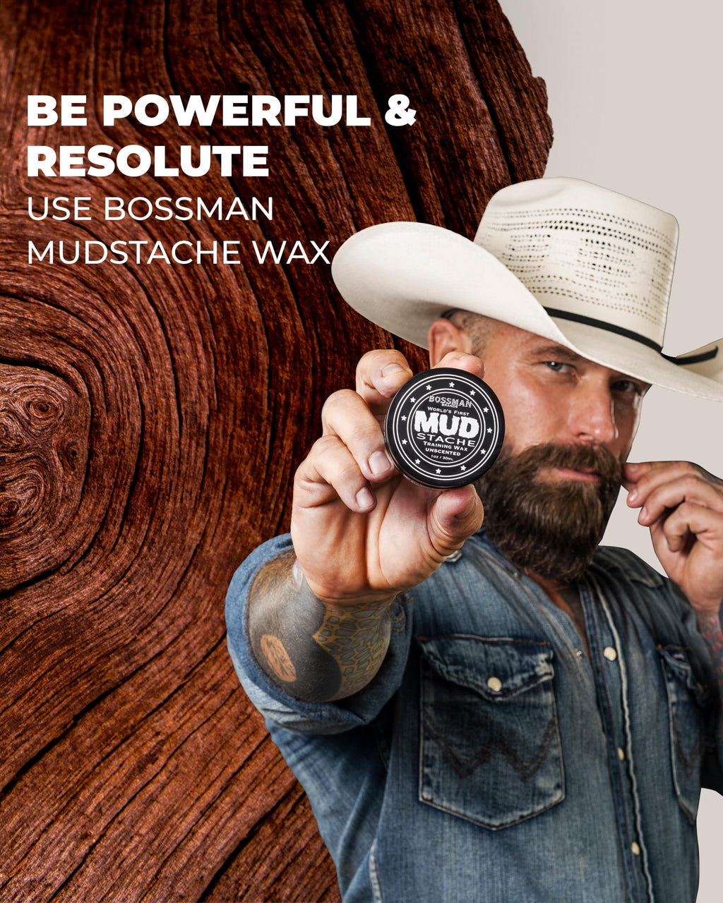Bossman MUDstache Unscented Mustache Wax for Men (2 oz) – 2 Pack, Strong 24-Hour Hold, Non-Tacky & Easy to Apply
