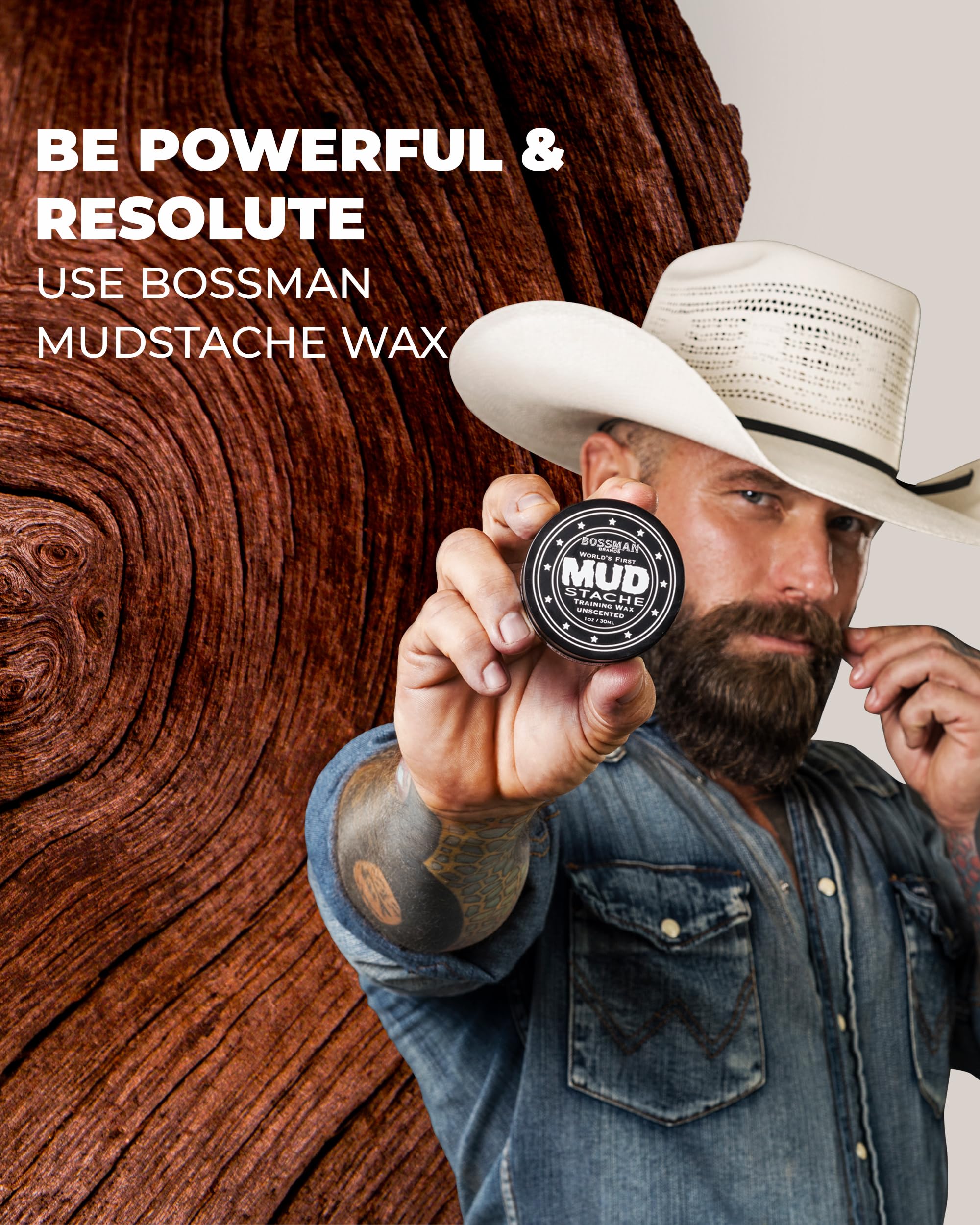Bossman MUDstache Unscented Mustache Wax for Men (2 oz) – 2 Pack, Strong 24-Hour Hold, Non-Tacky & Easy to Apply