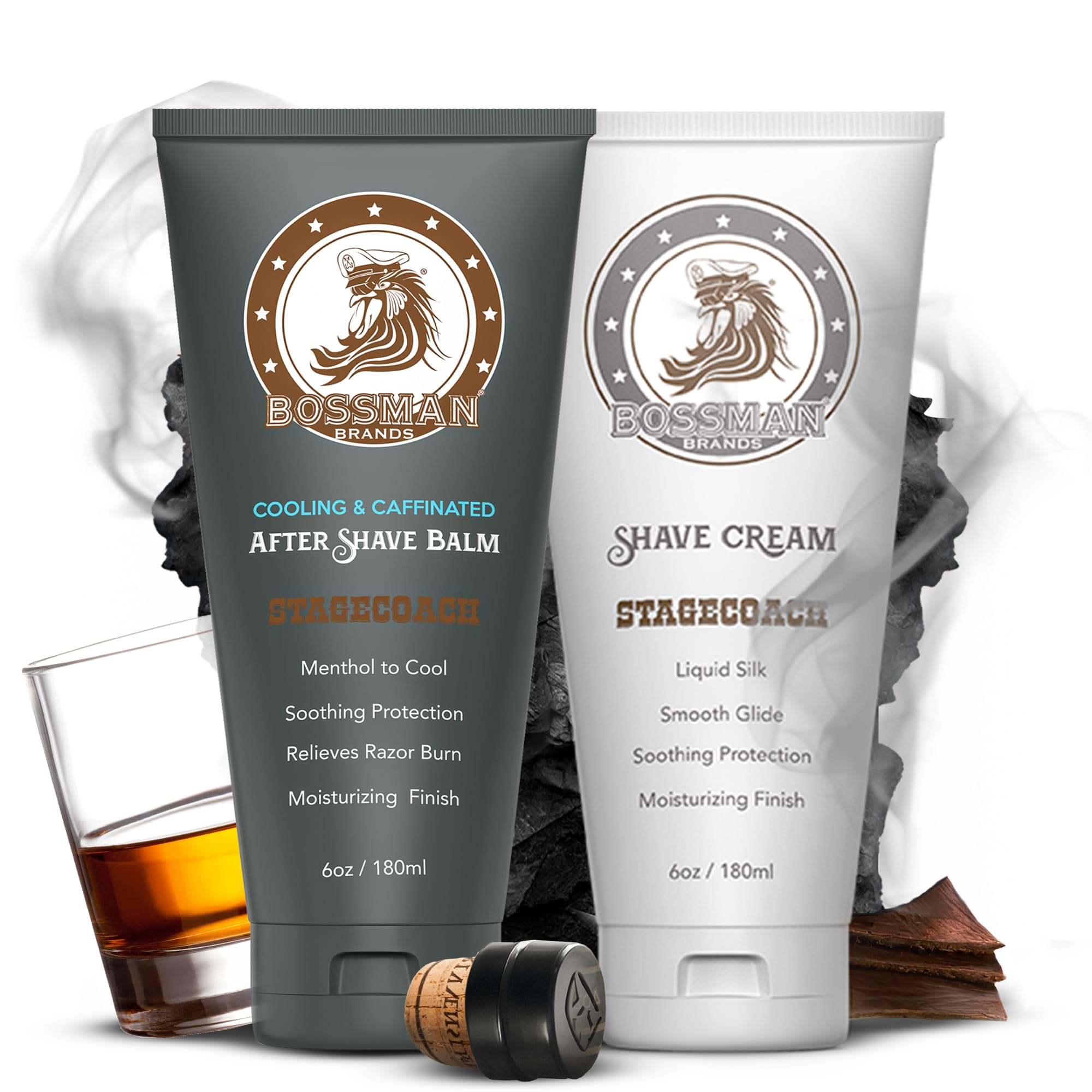 Bossman Silk Shaving Cream & Cooling Aftershave – Stagecoach Scent Combo for Men