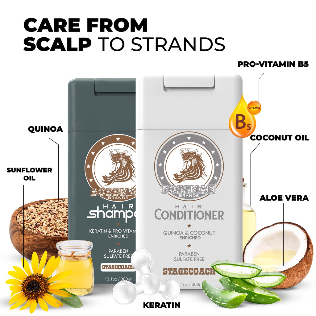 Bossman Hair Shampoo & Conditioner Set – Hydrating, Strengthening, Paraben Free & Sulfate Free (Stagecoach) – Packaging May Vary