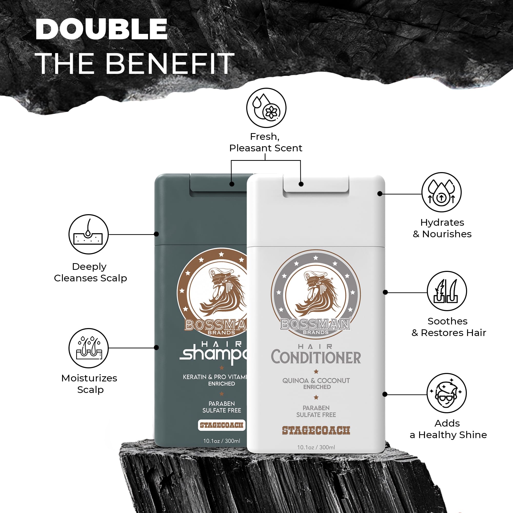 Bossman Hair Shampoo & Conditioner Set – Hydrating, Strengthening, Paraben Free & Sulfate Free (Stagecoach) – Packaging May Vary
