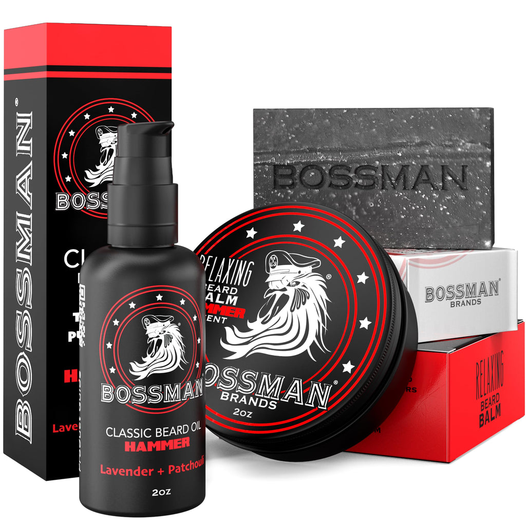 Bossman Starter Beard Kit – Beard Oil, Balm & Soap, Hammer Scent – Made in USA
