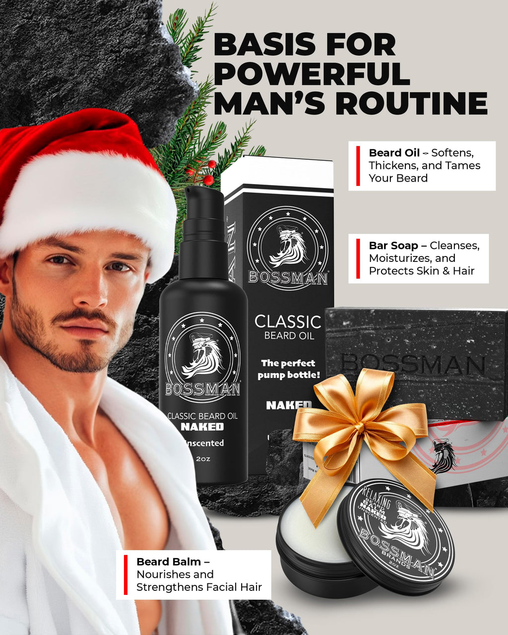 Bossman Starter Beard Kit for Men – Beard Oil, Balm & Organic Soap (Vetiver X) – Made in USA