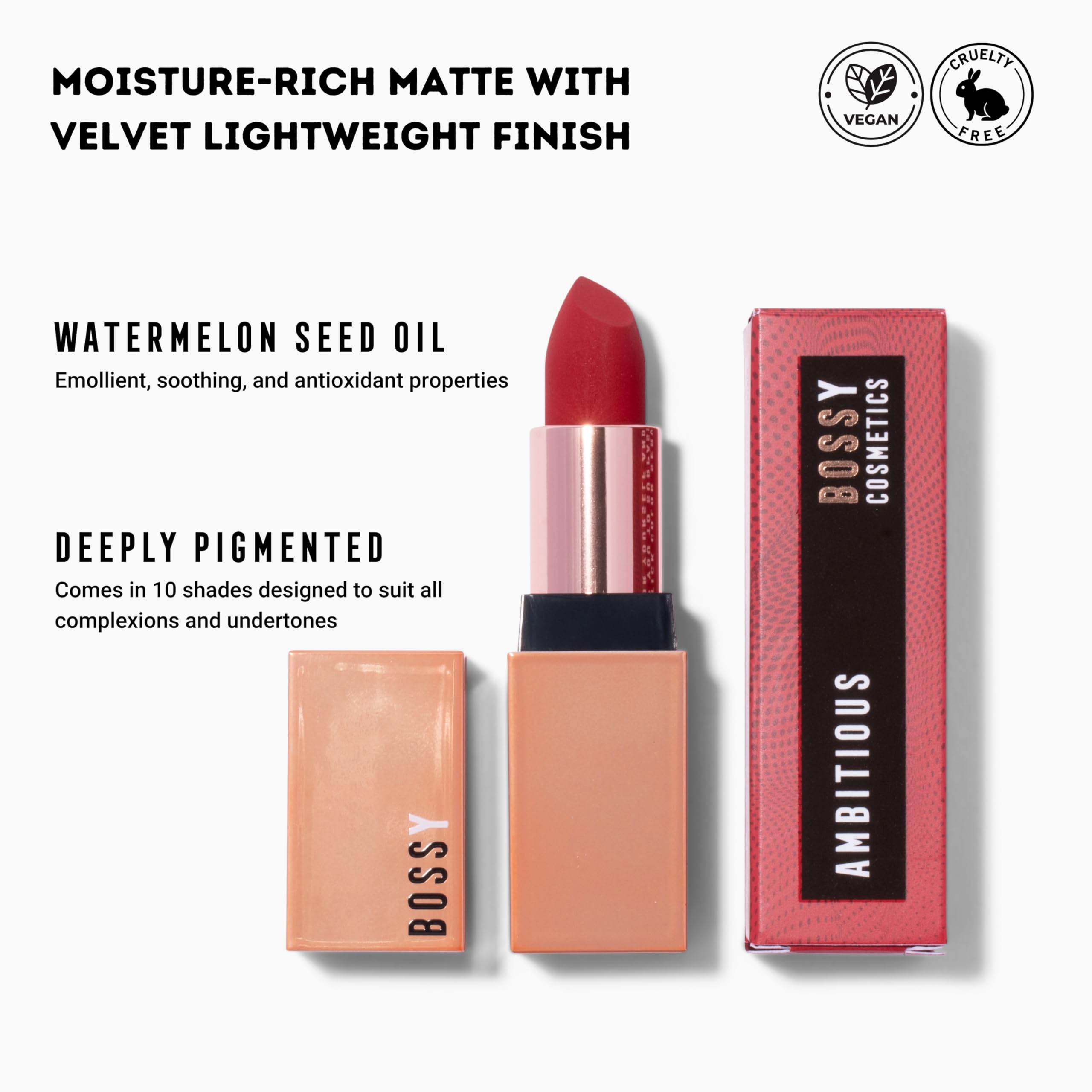 Bossy Cosmetics Ambitious Red Vegan Matte Lipstick – Long-Lasting Hydration
