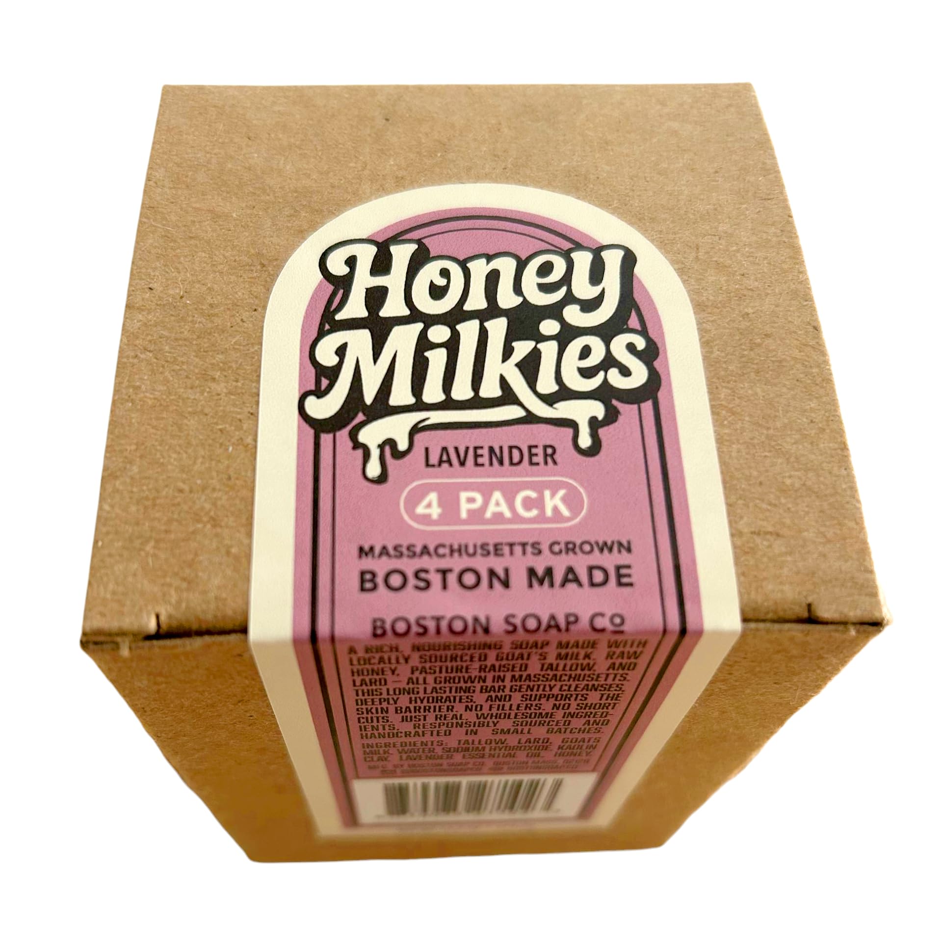 Boston Soap Co Goat Milk Soap with Tallow – Lavender Honey Milkies 4-Pack (3.3oz Bars) | Cold Process, Handmade in Boston