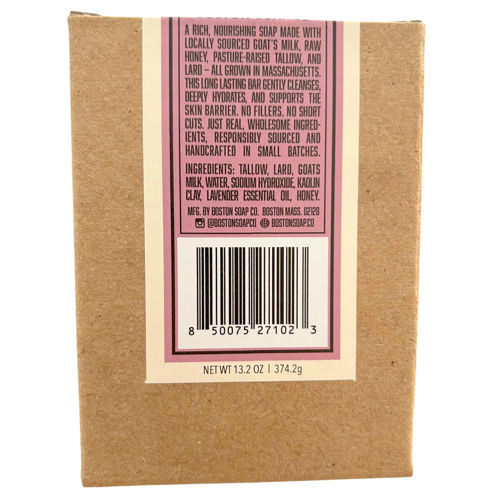 Boston Soap Co Goat Milk Soap with Tallow – Lavender Honey Milkies 4-Pack (3.3oz Bars) | Cold Process, Handmade in Boston