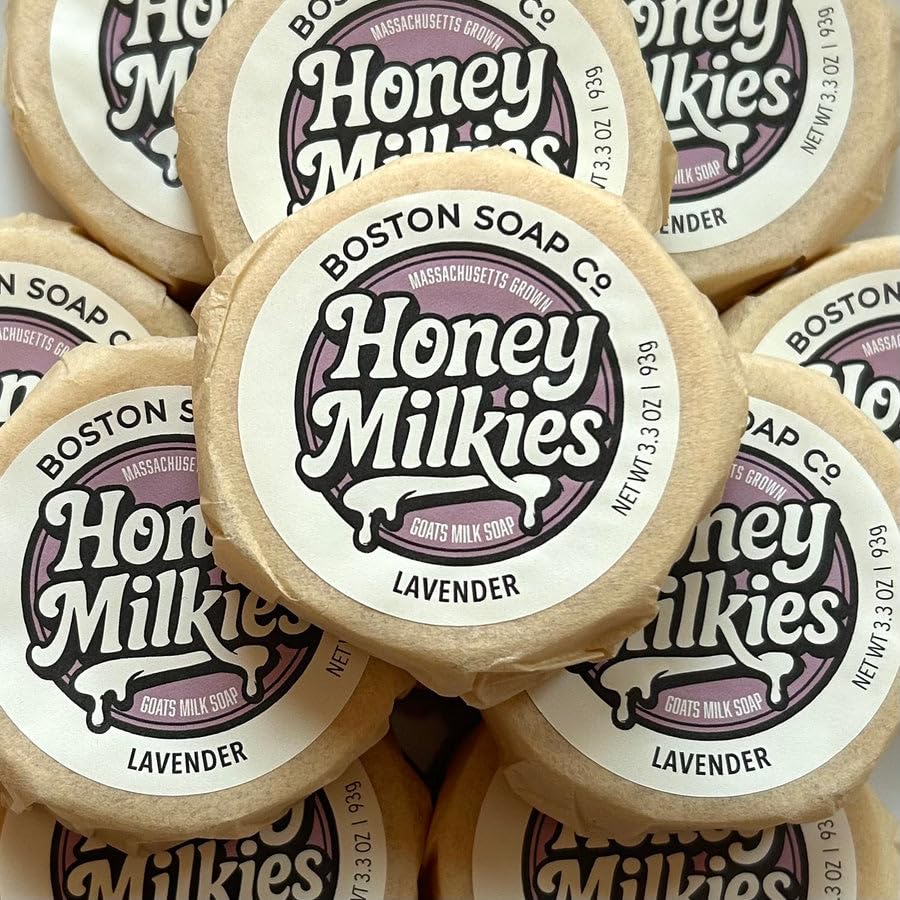 Boston Soap Co Goat Milk Soap with Tallow – Lavender Honey Milkies 4-Pack (3.3oz Bars) | Cold Process, Handmade in Boston