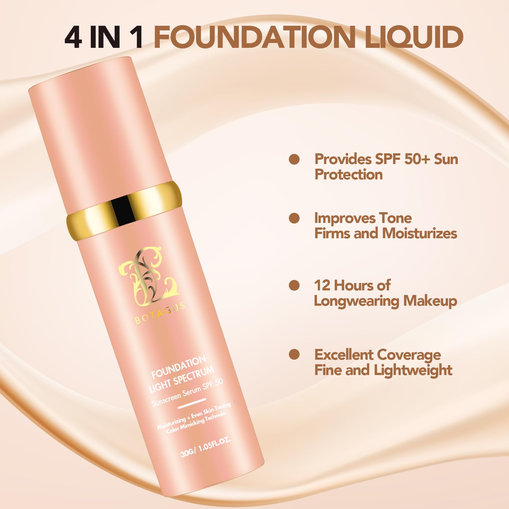Botagus Foundation 4 in 1 Light Spectrum SPF50+ – 2 Pack Waterproof Longwear Foundation & Concealer