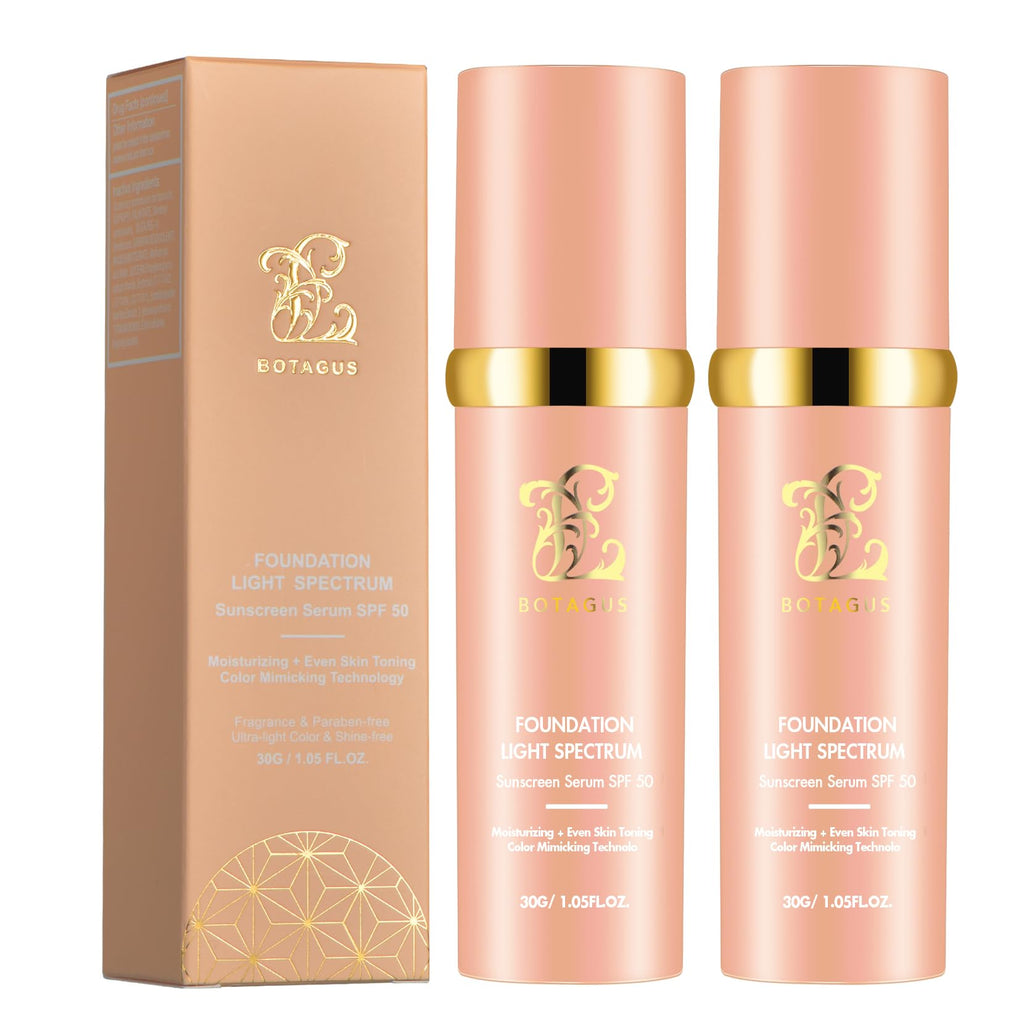 Botagus Foundation 4 in 1 Light Spectrum SPF50+ – 2 Pack Waterproof Longwear Foundation & Concealer