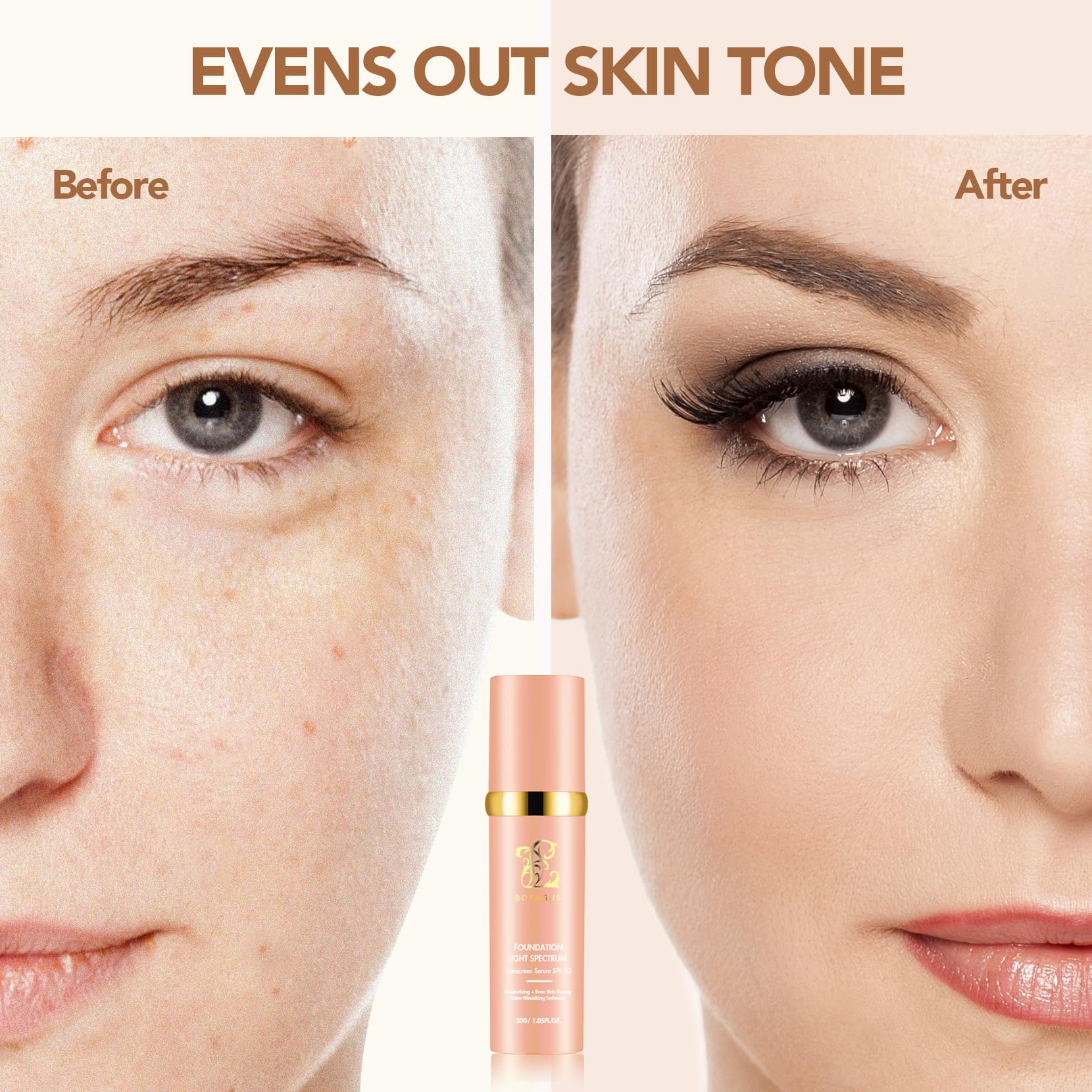 Botagus Foundation 4 in 1 Light Spectrum SPF50+ – 2 Pack Waterproof Longwear Foundation & Concealer