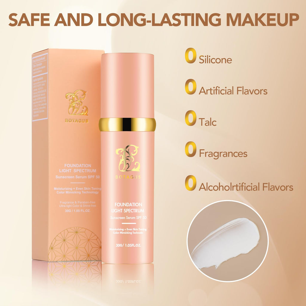 Botagus Foundation 4 in 1 Light Spectrum SPF50+ – 2 Pack Waterproof Longwear Foundation & Concealer
