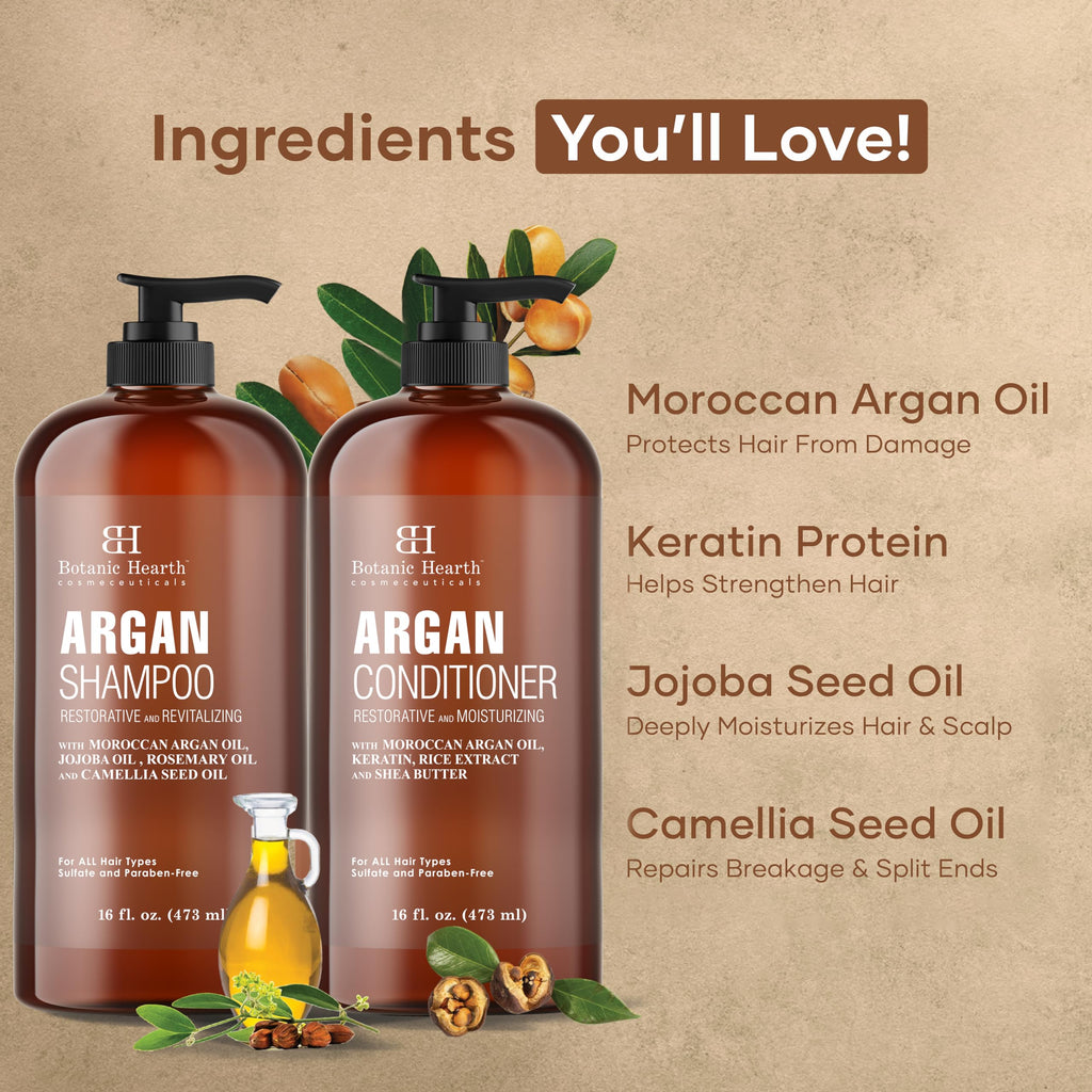 Botanic Hearth Argan Oil Shampoo & Conditioner Set – 16 oz Each, Sulfate Free