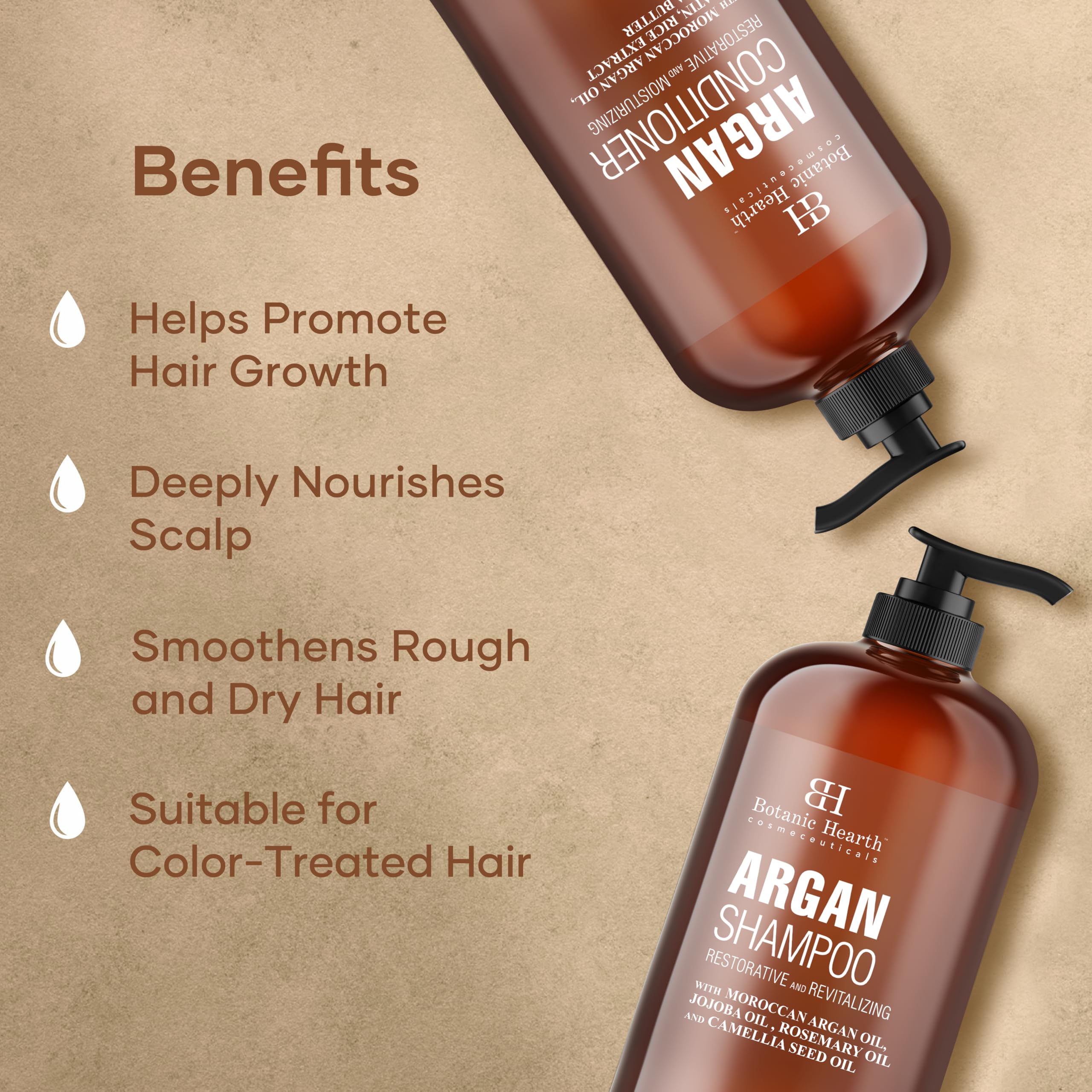 Botanic Hearth Argan Oil Shampoo & Conditioner Set – 16 oz Each, Sulfate Free